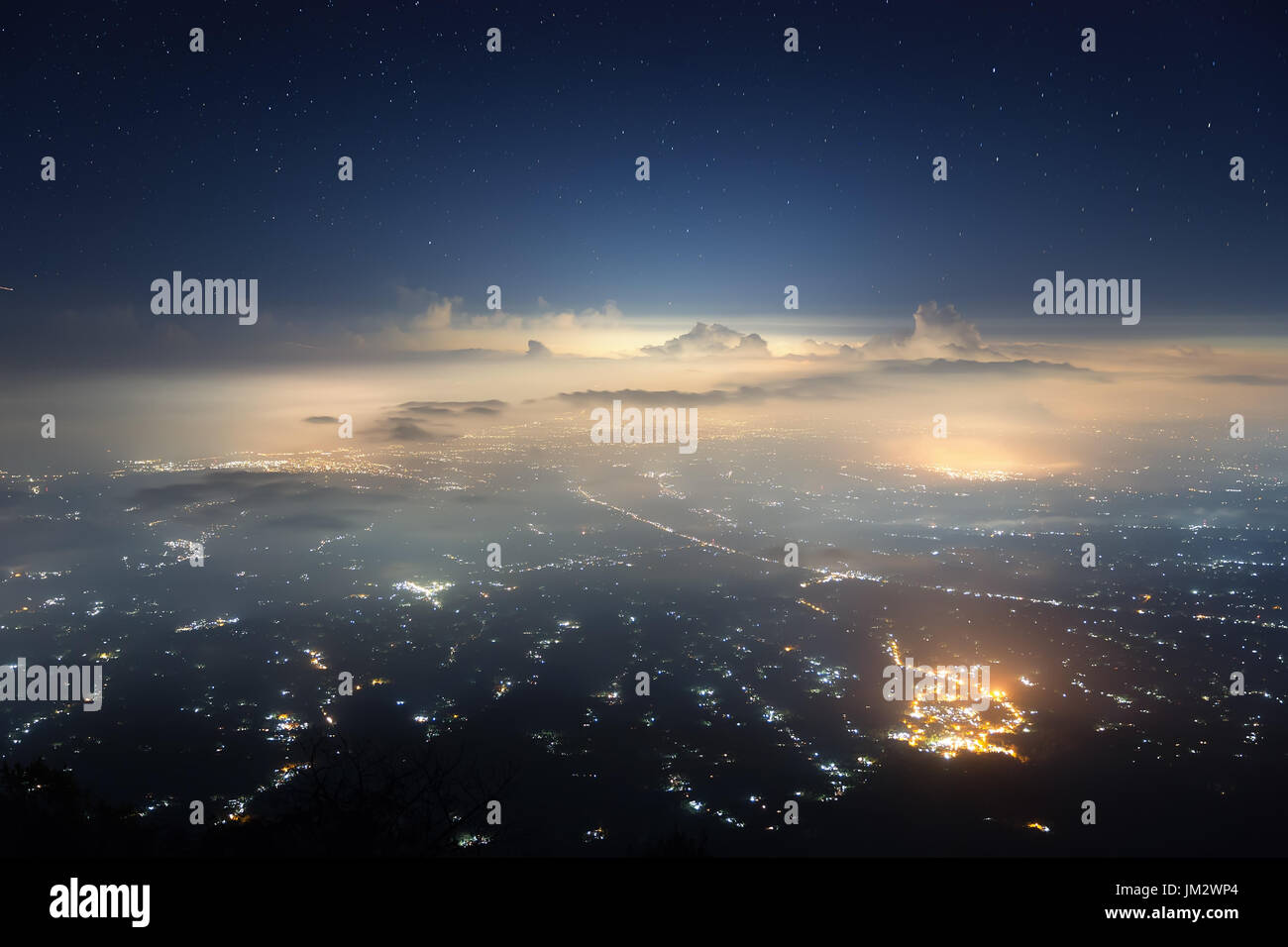 Indonesia, Bali island captured from the top of Agung volcano (3,142 m) in the night. Stock Photo