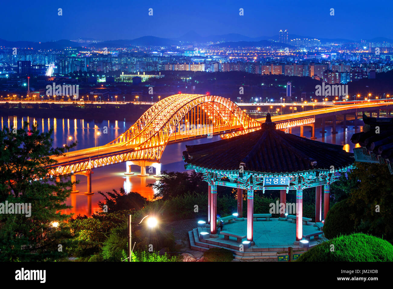 Banghwa bridge at night,Korea. Stock Photo