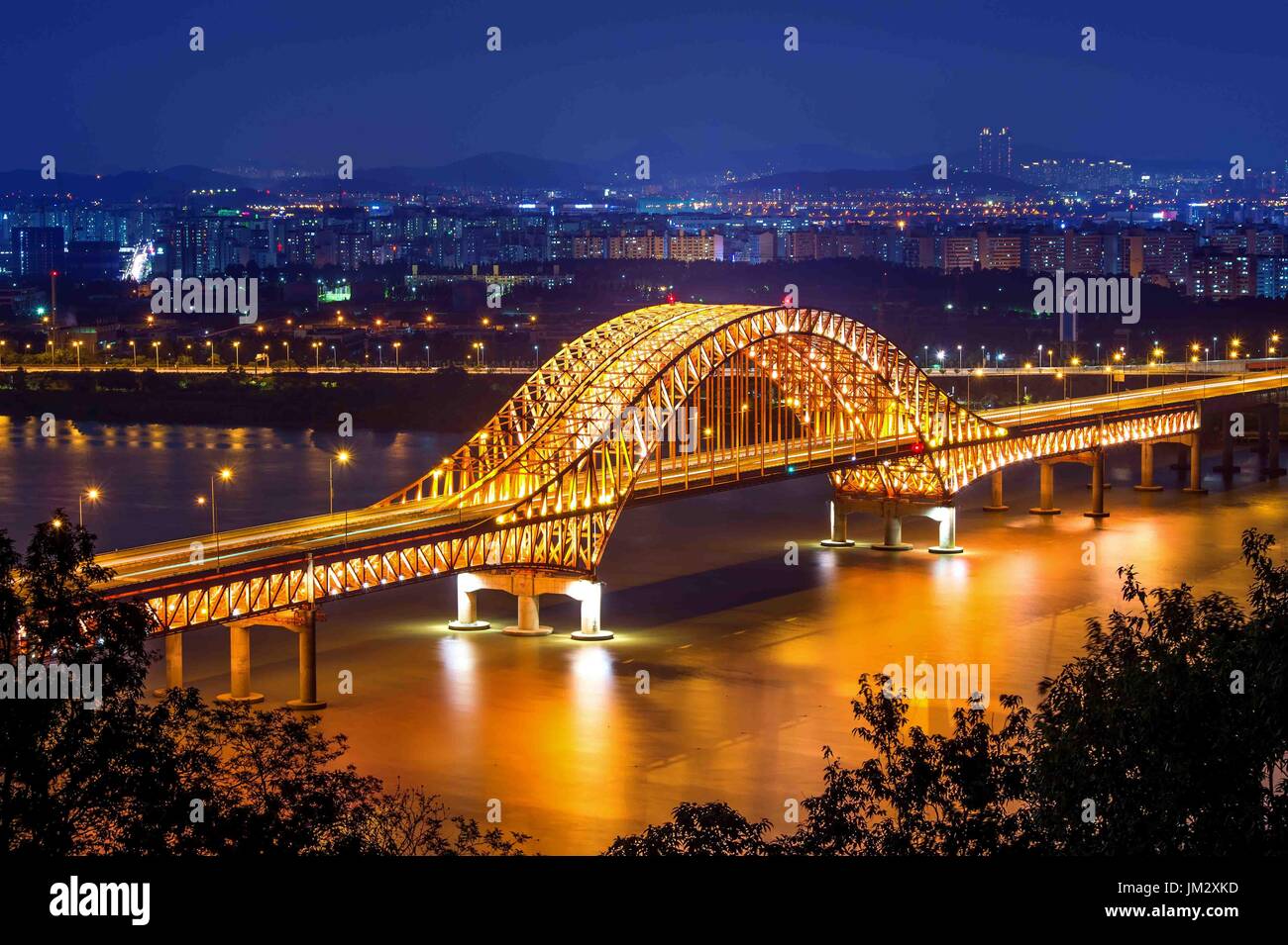 Banghwa bridge at night,Korea. Stock Photo