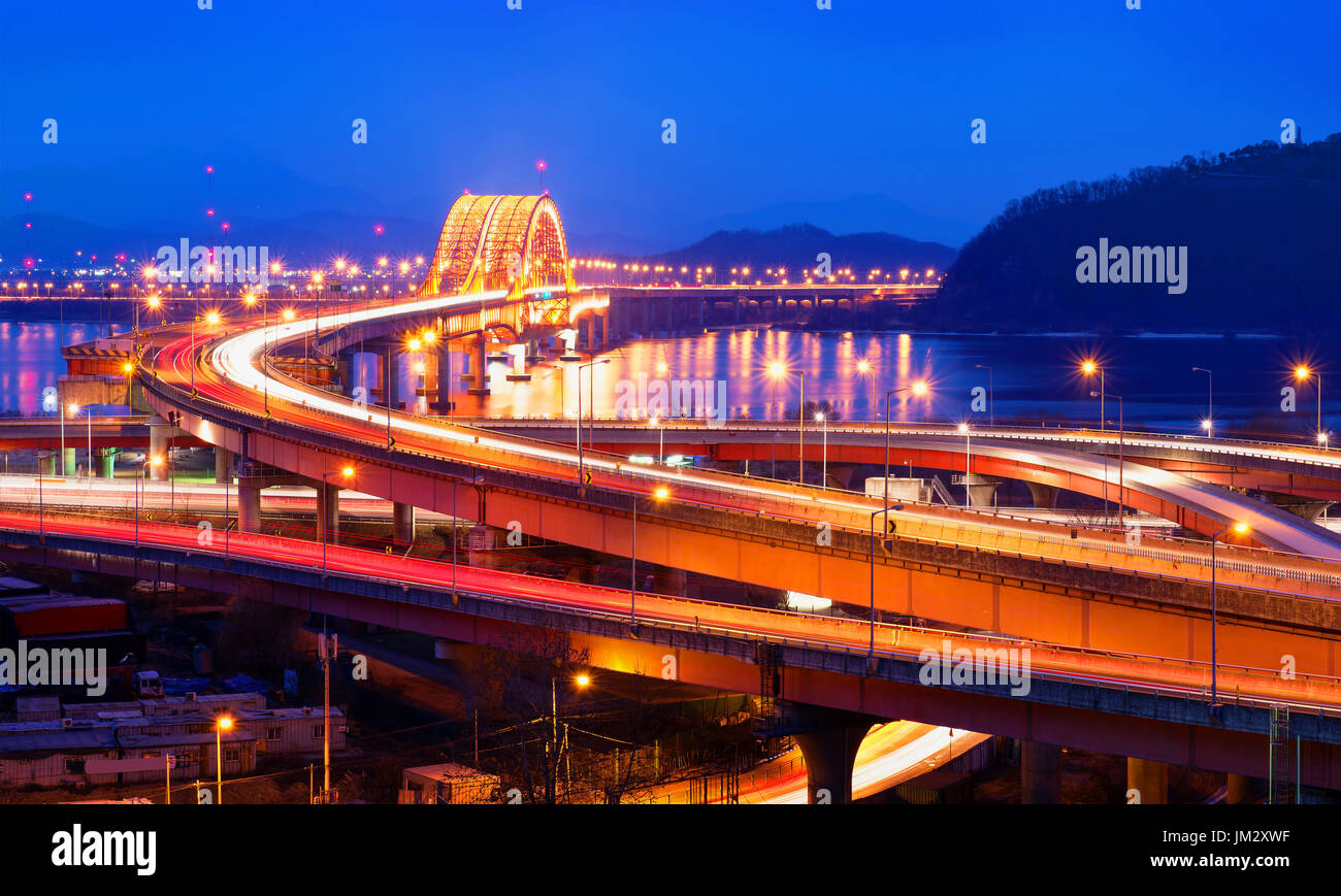 Banghwa bridge at night,Korea Stock Photo