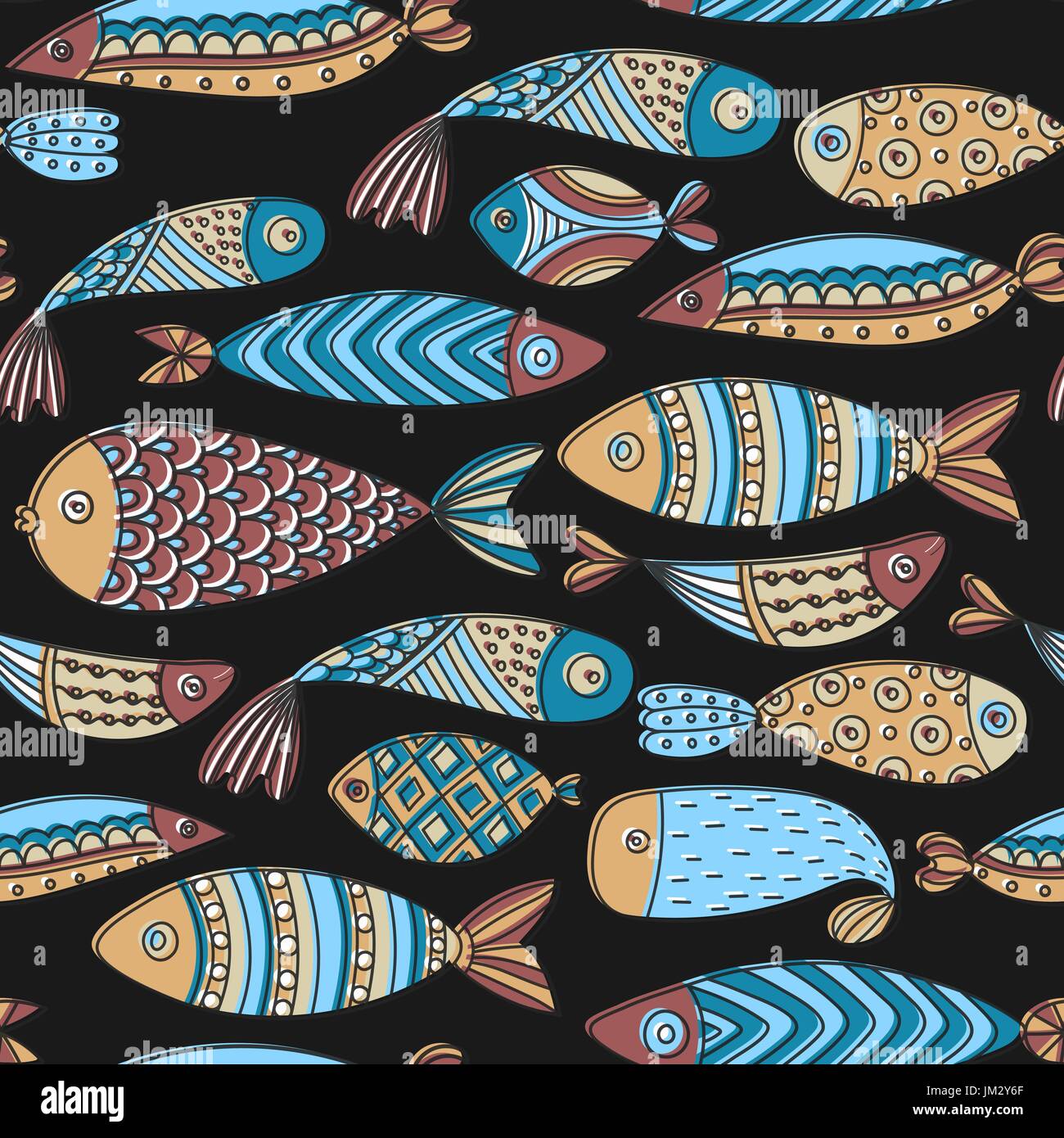 Seamless pattern with fishes. Hand drawn undersea world. Colorful ...