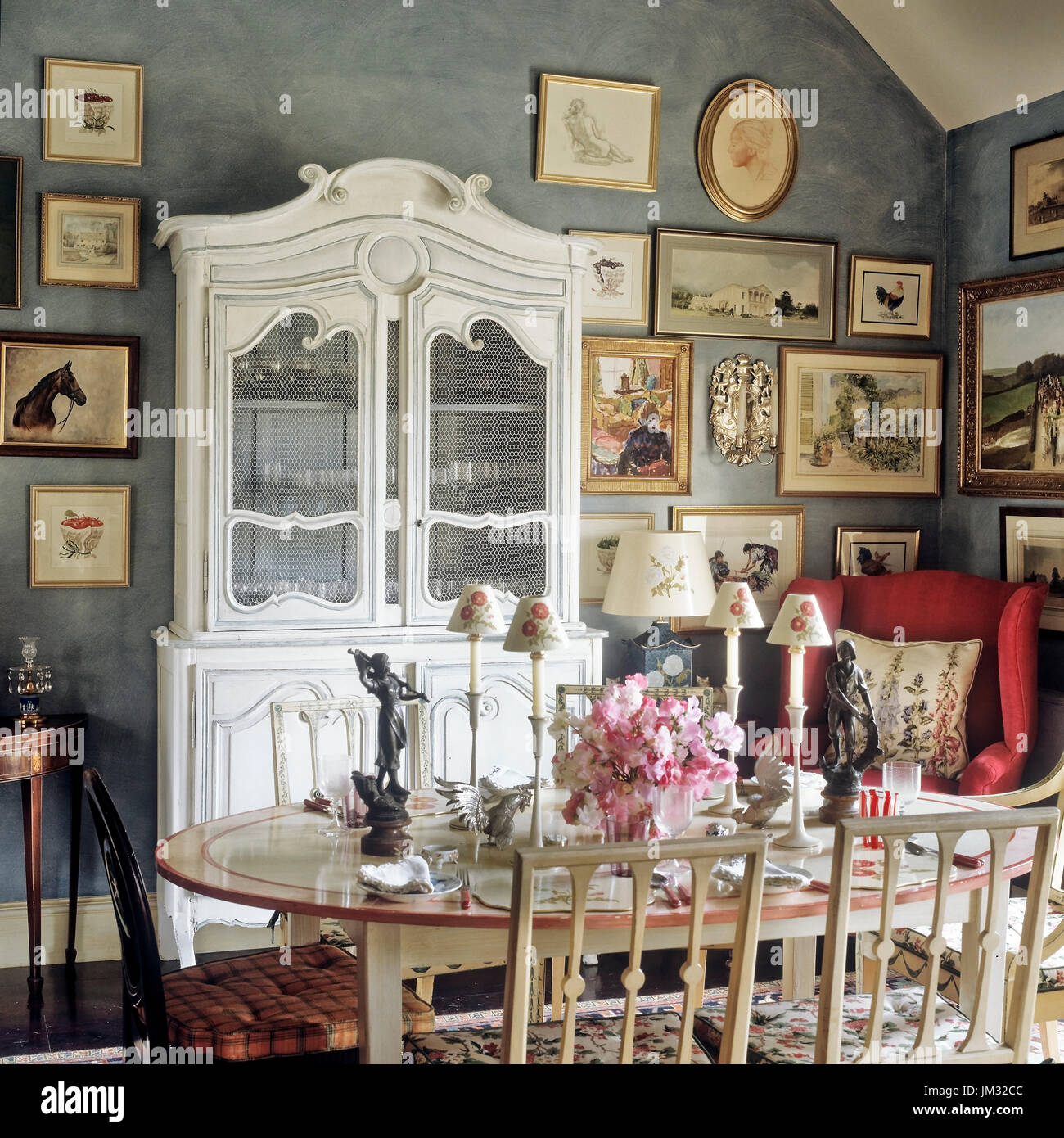 Dining room with display case Stock Photo Alamy
