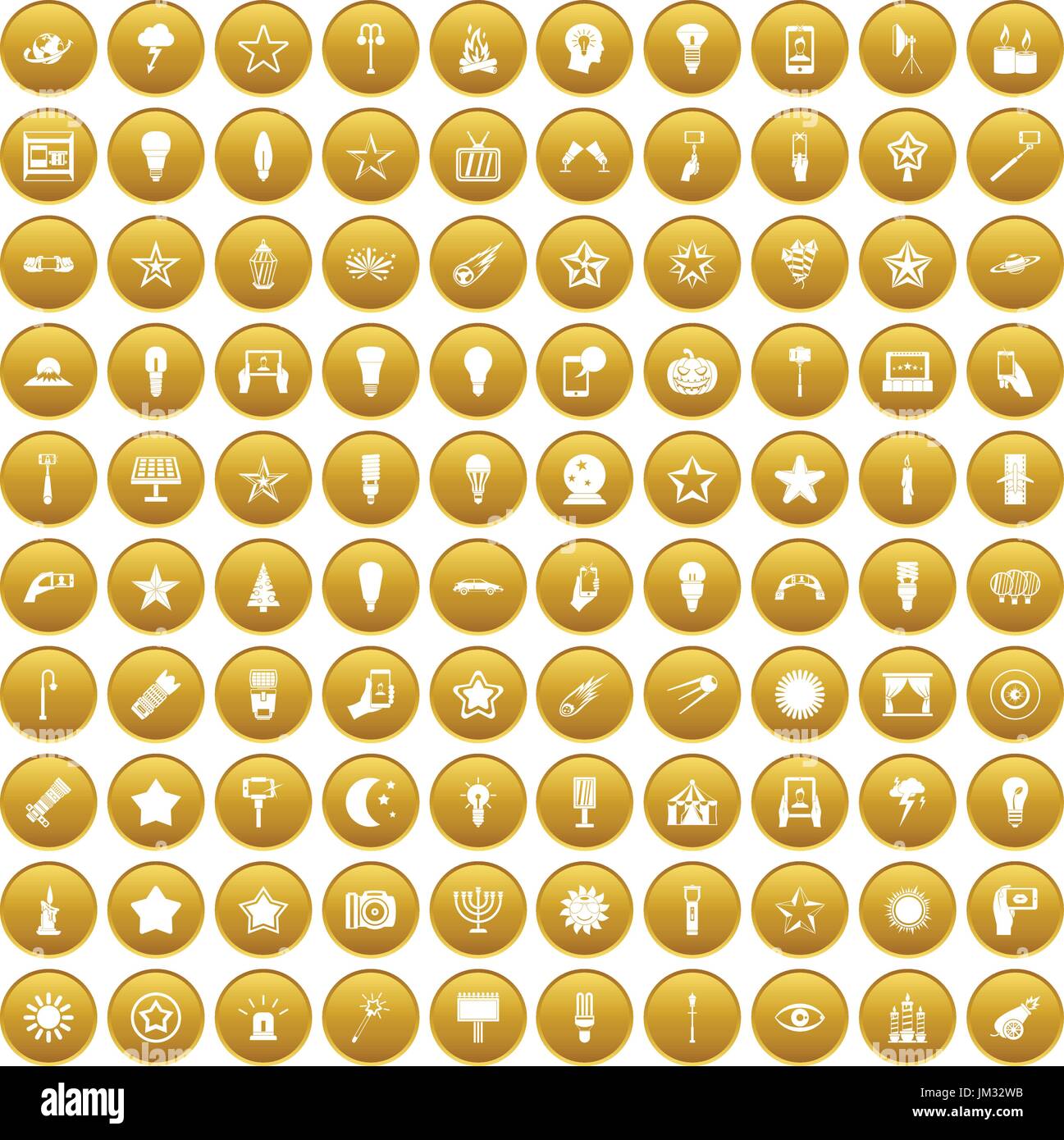 100 light icons set gold Stock Vector
