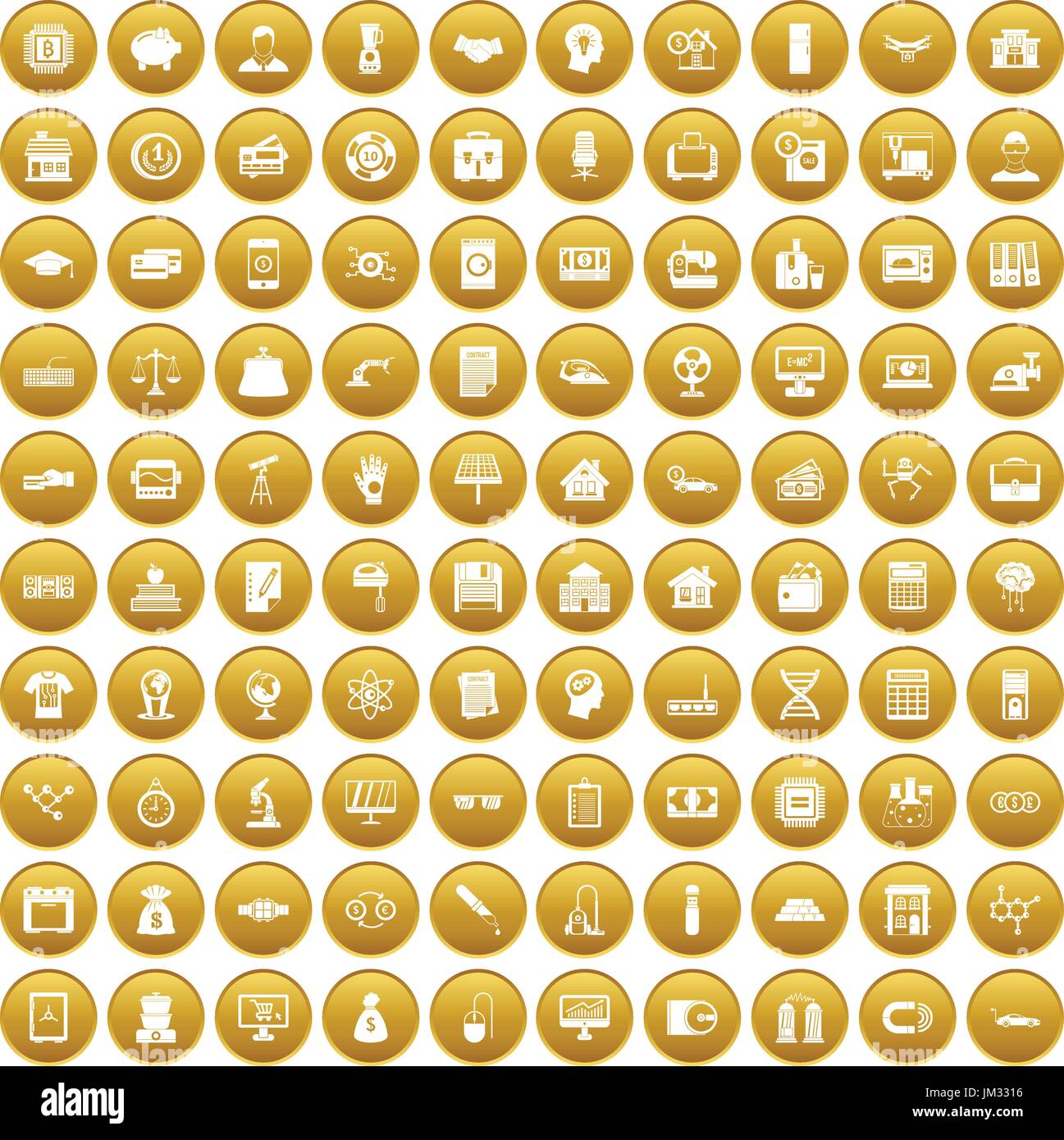 100 loans icons set gold Stock Vector