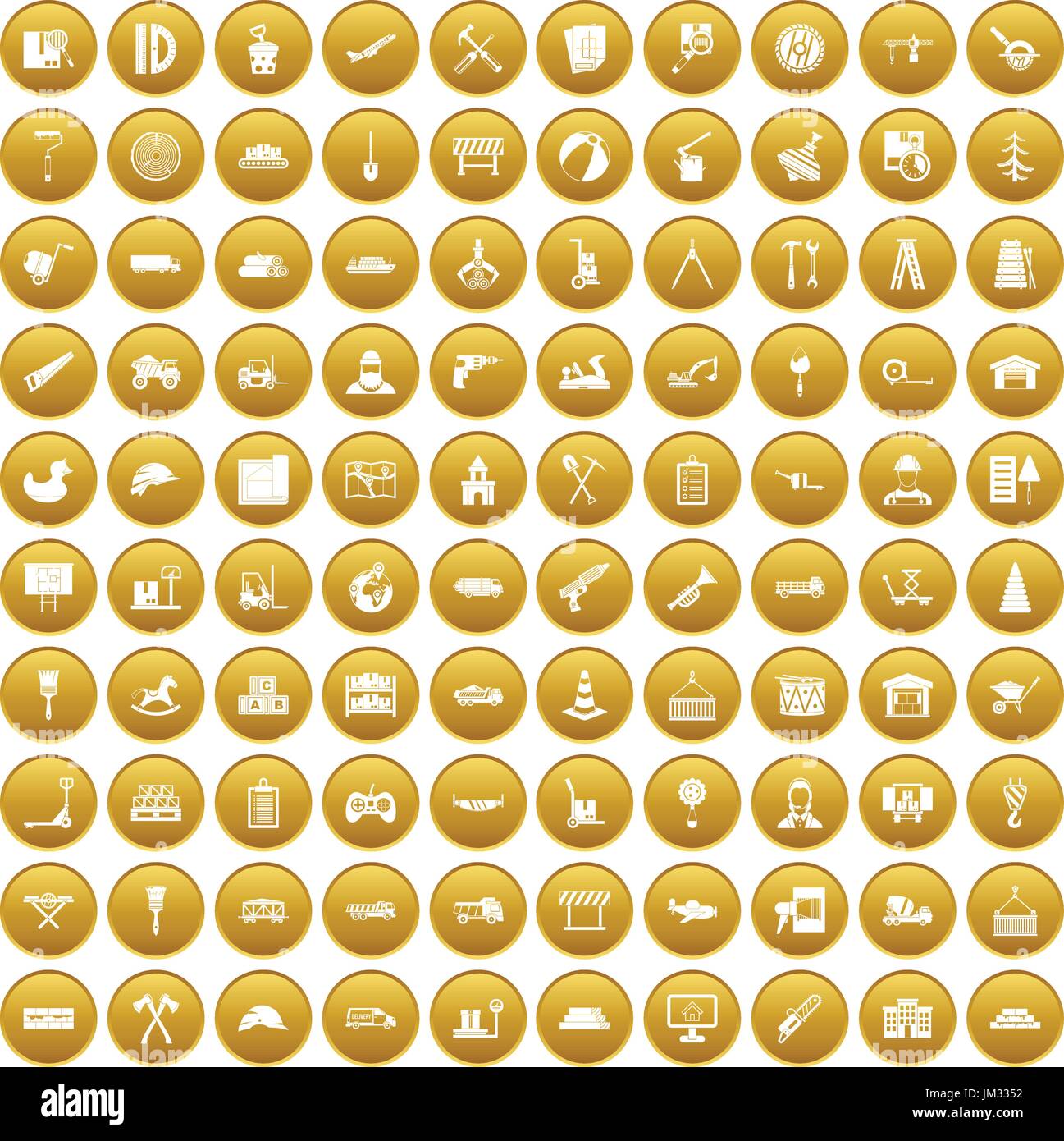 100 lorry icons set gold Stock Vector