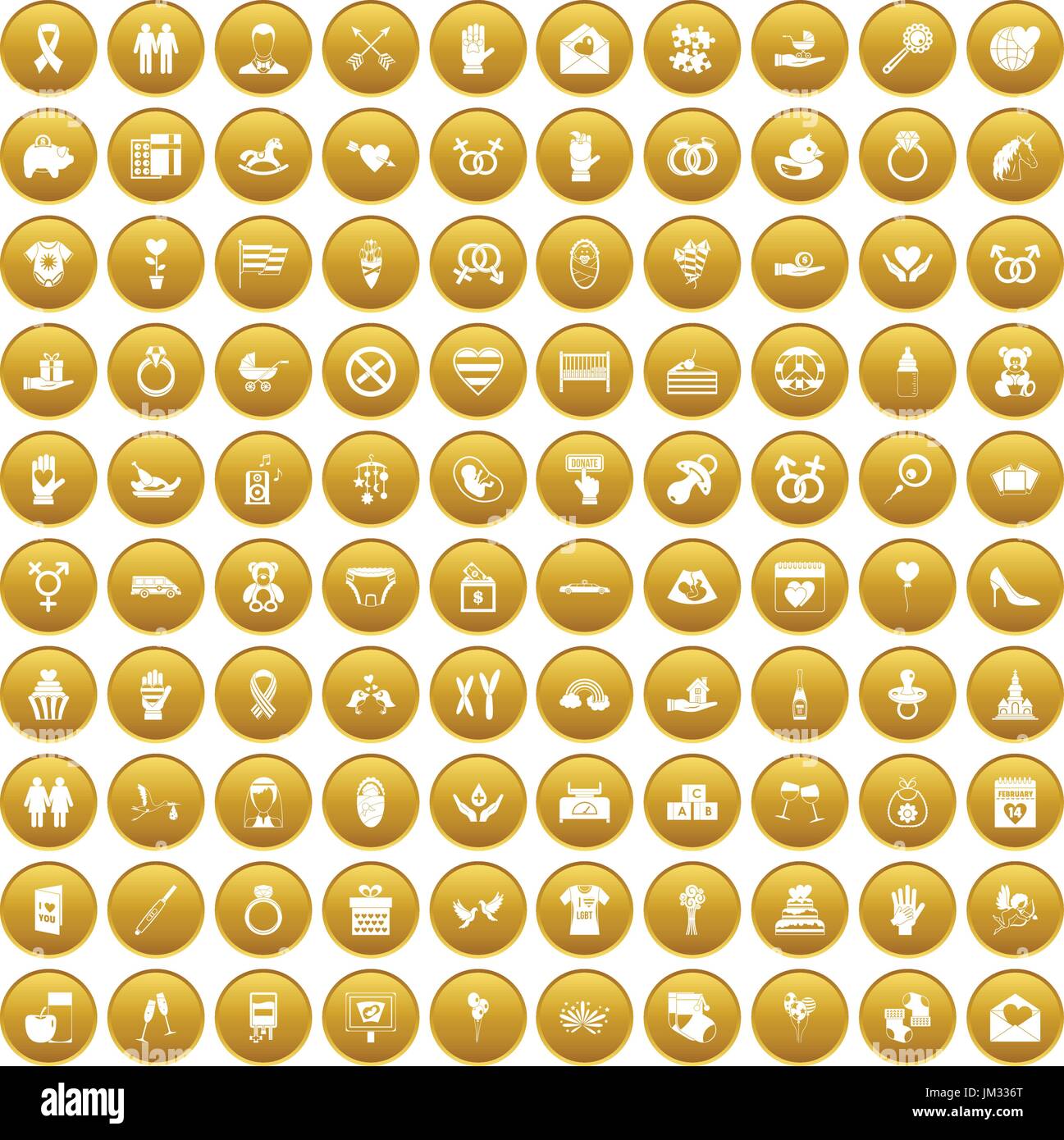100 love icons set gold Stock Vector