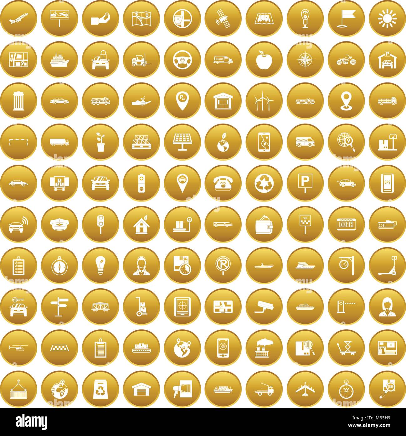 100 navigation icons set gold Stock Vector