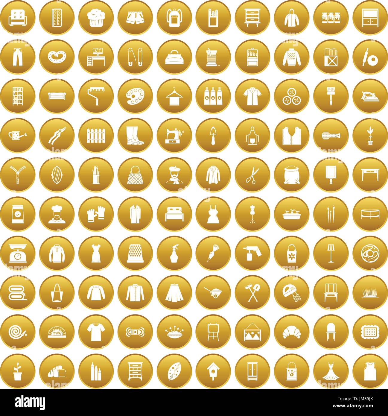 100 needlework icons set gold Stock Vector