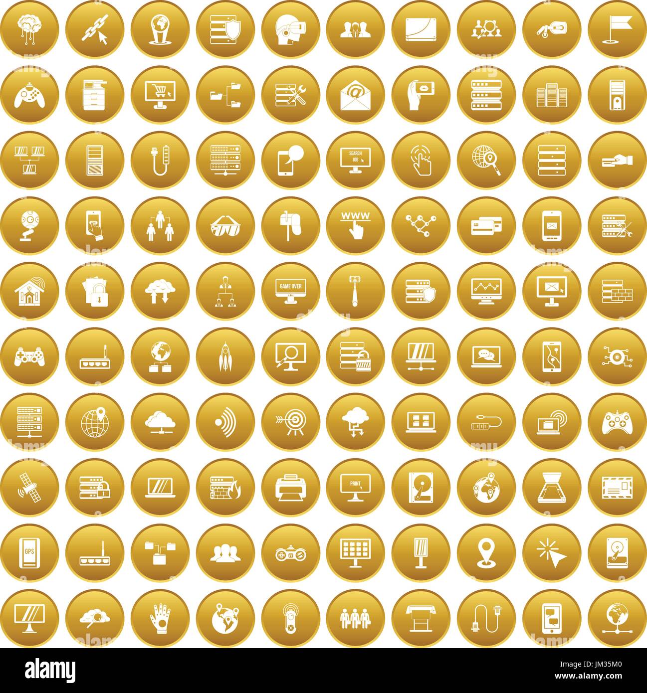 100 network icons set gold Stock Vector