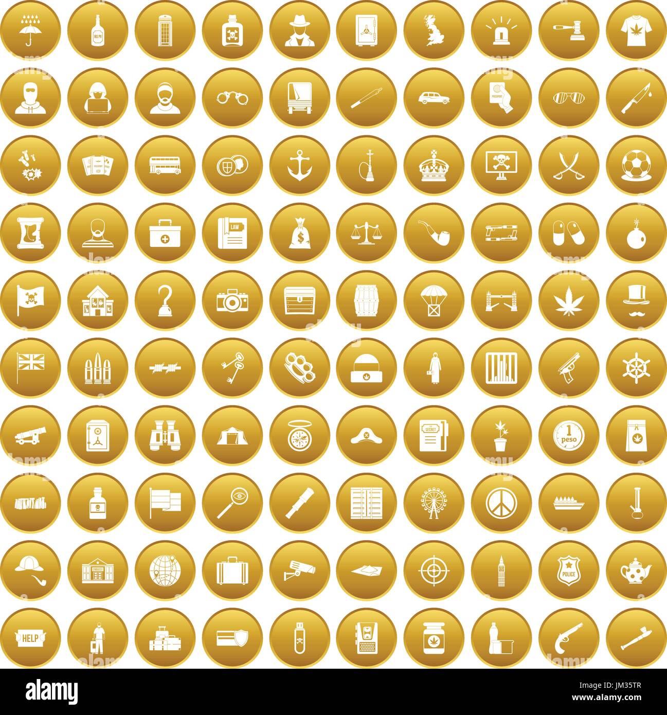 100 offence icons set gold Stock Vector