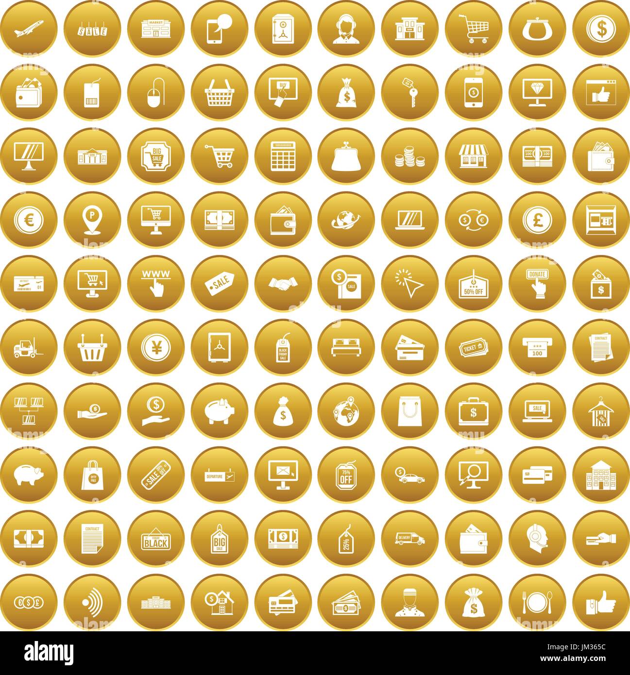 100 payment icons set gold Stock Vector