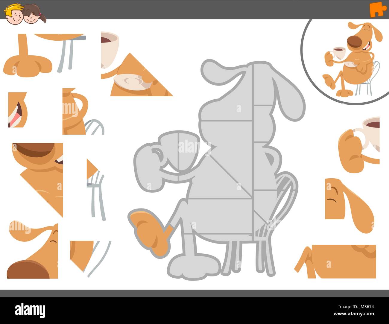 Cartoon Illustration of Educational Jigsaw Puzzle Game for Children