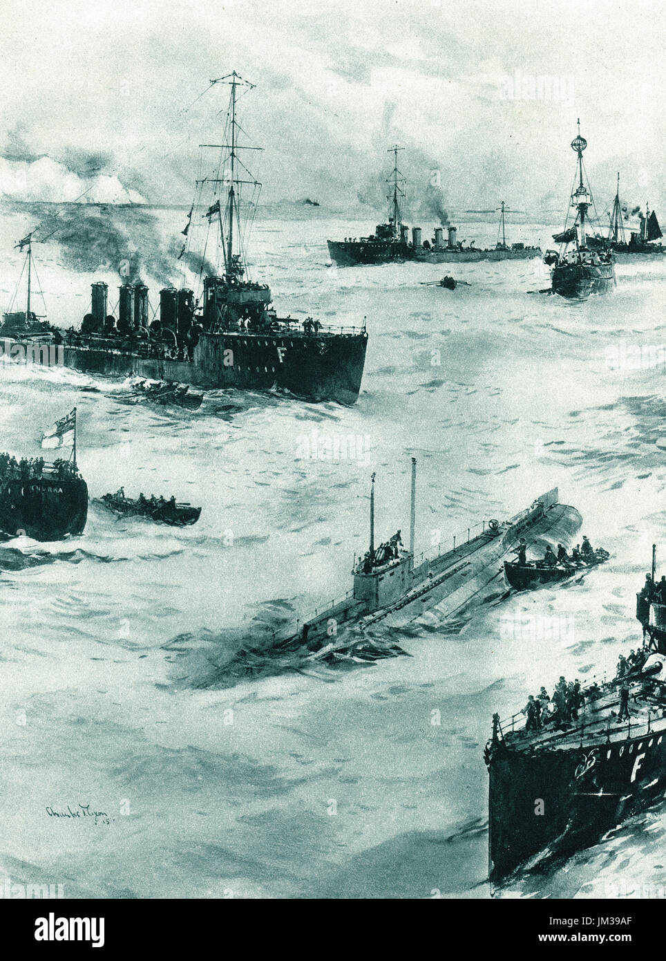 Sinking of U8 off Dover in March, 1915 Stock Photo