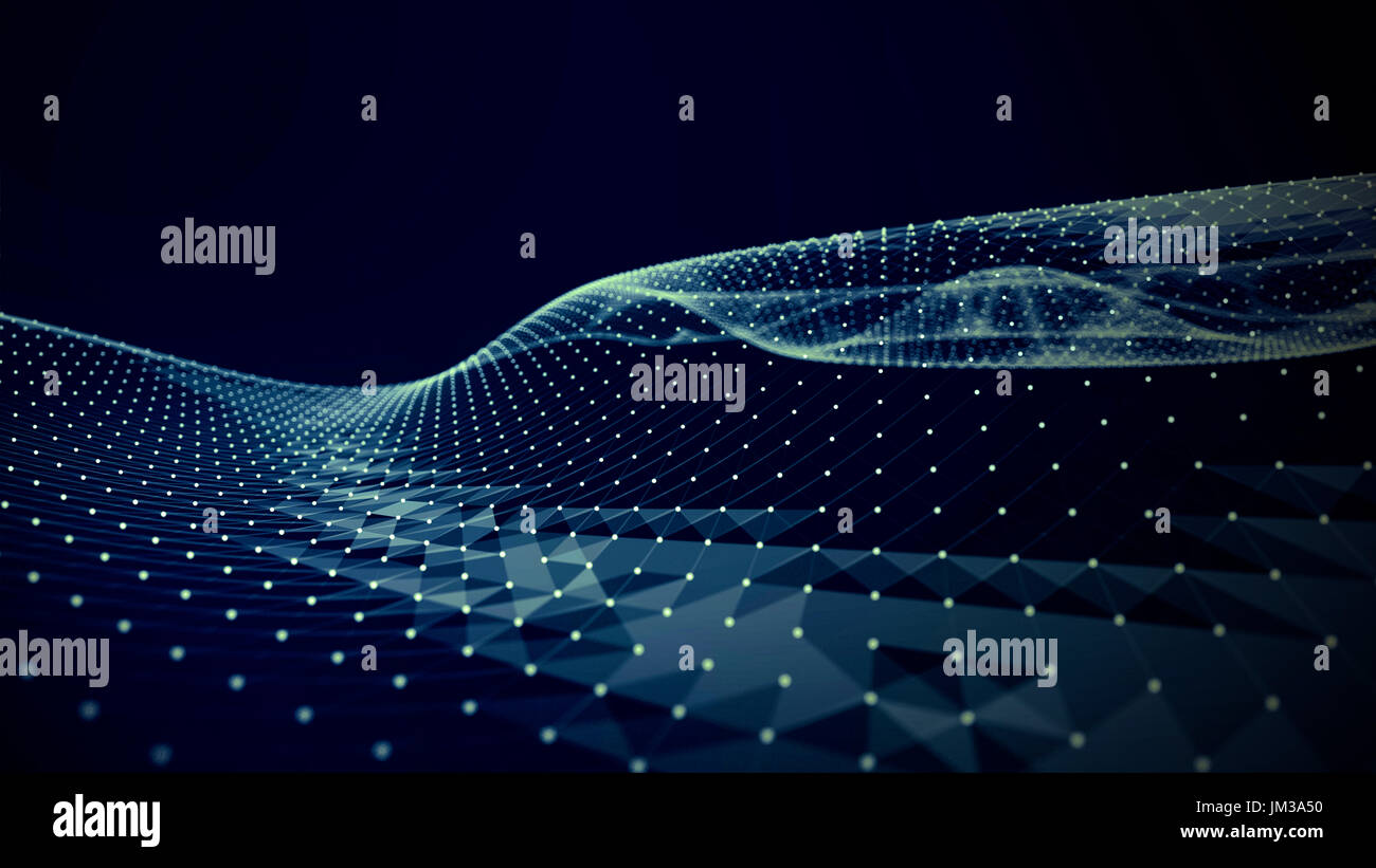 digital technology concept: blue structure with lines, dots and triangles waves Stock Photo