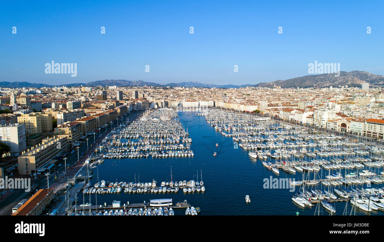 Aerial photography of Le vieux port in Marseille city, France Stock Photo
