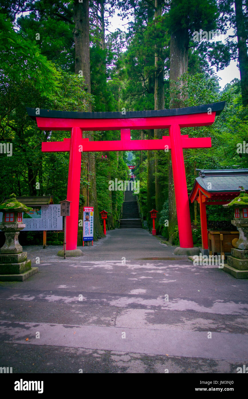 HAKONE, JAPAN - JULY 02, 2017: Red Tori Gate at Fushimi Inari Shrine in Kyoto, Japan Stock Photo