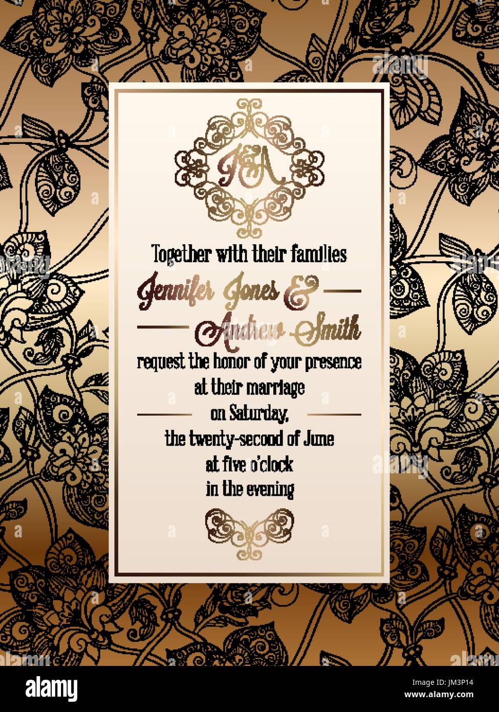 Vintage baroque style wedding invitation card template.. Elegant formal  design with damask background, traditional decoration for wedding , gold  and b Stock Vector Image & Art - Alamy