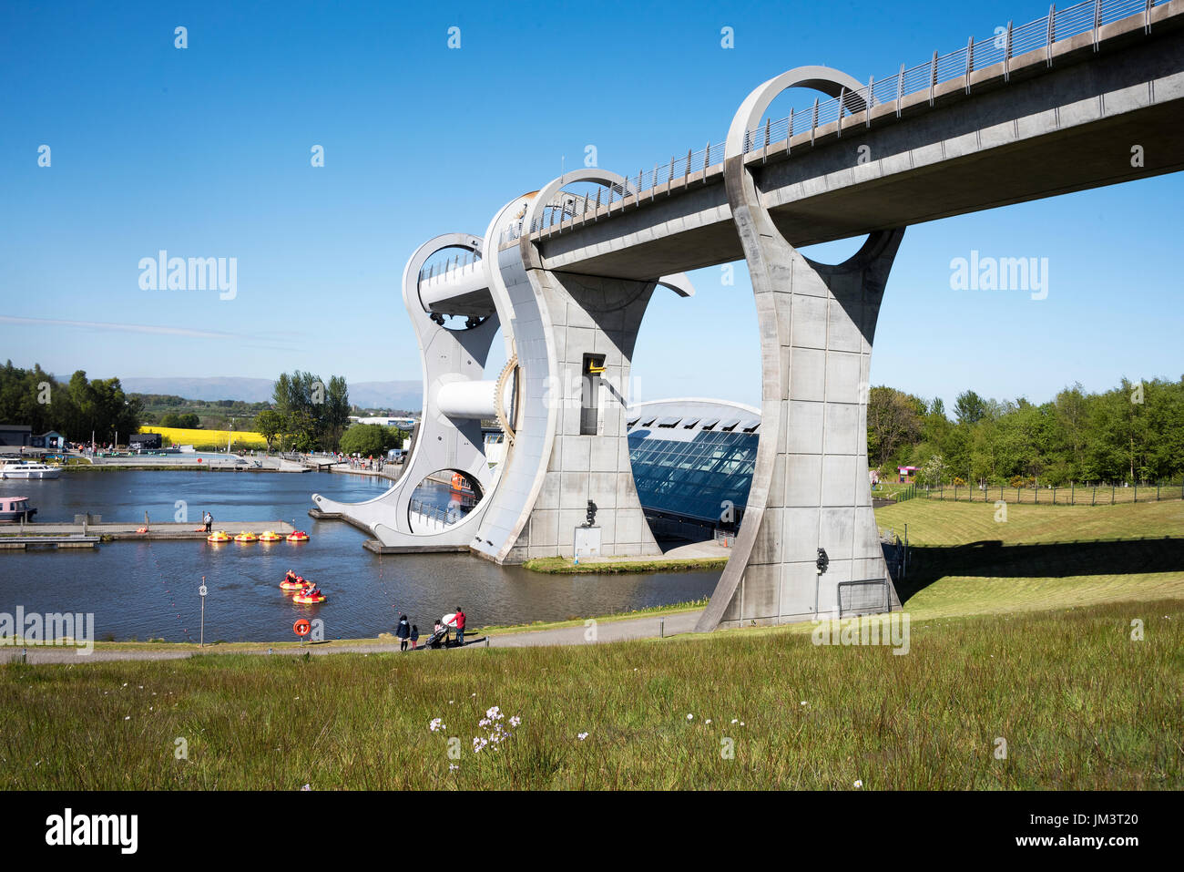 The Falkirk Wheel boat lift linking  the Union Canal and Forth & Clyde Canal, Falkirk, Scotland Stock Photo