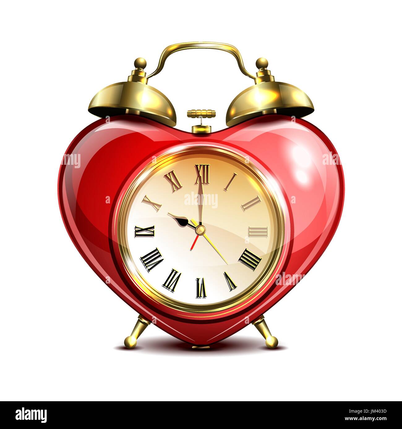 Metal retro style alarm clock in heart form on white background. Vector