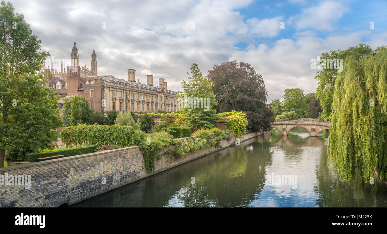 A splendid view of Clare College, Cambridge University, taken from a bridge over the River Cam, Cambridgeshire, UK Stock Photo