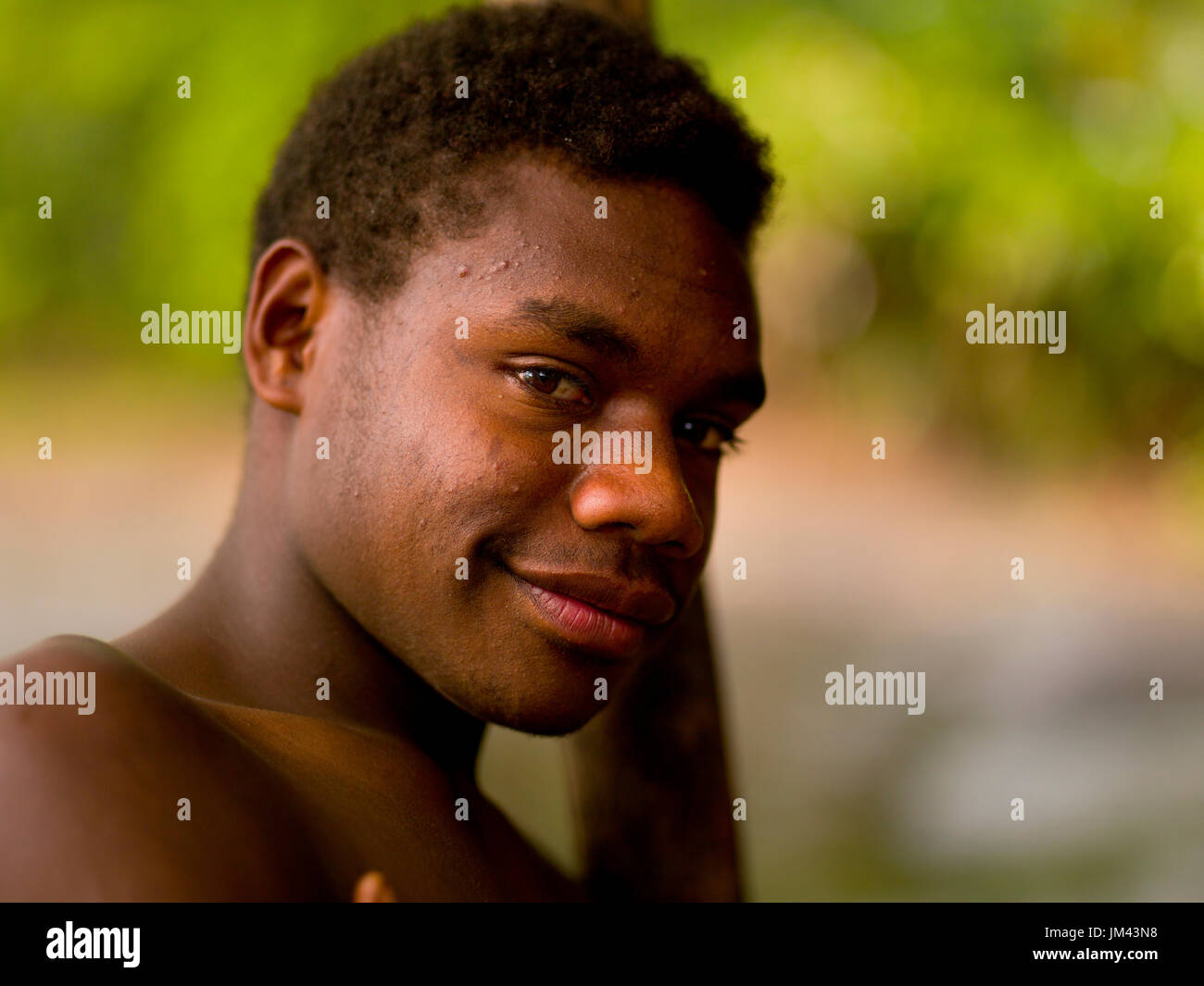 Portrait of a young Big nambas tribe young man, Tanna island, Yakel, Vanuatu Stock Photo