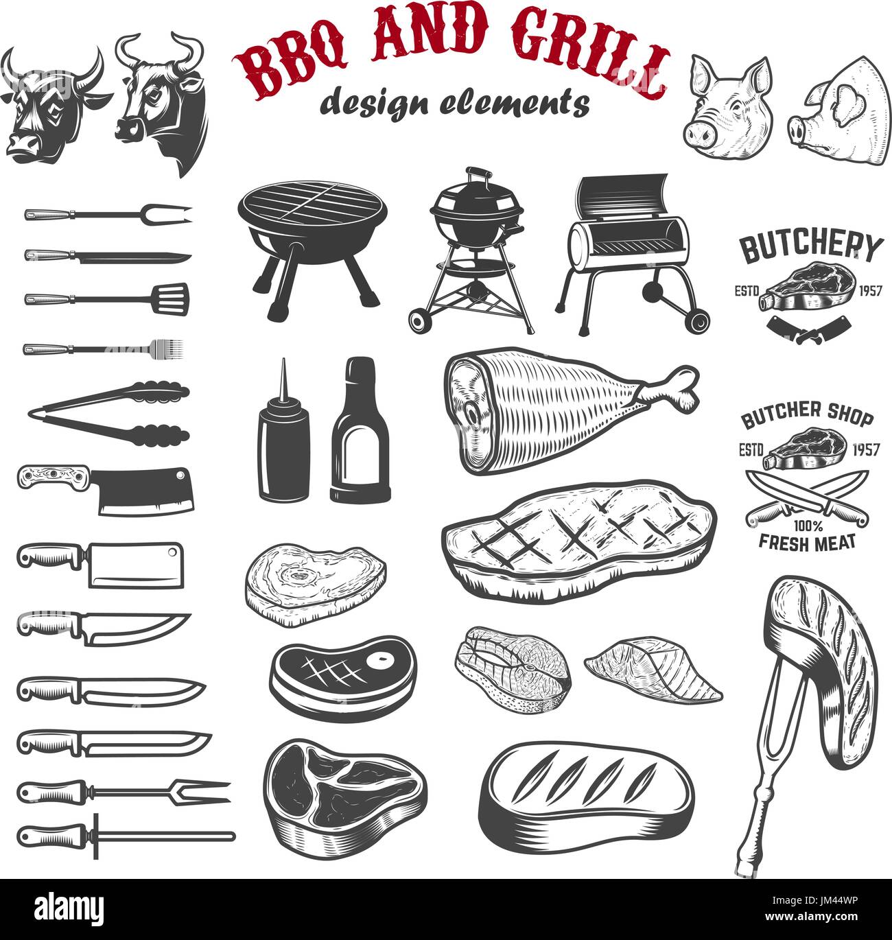 BBQ and grill design elements for logo, label, emblem, sign. Vector