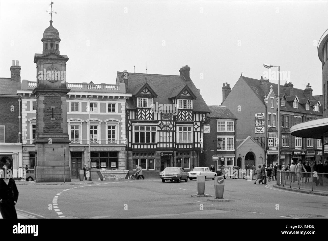 the clock tower crown hotel and the windmill pub rugby england uk in the 1970s Stock Photo