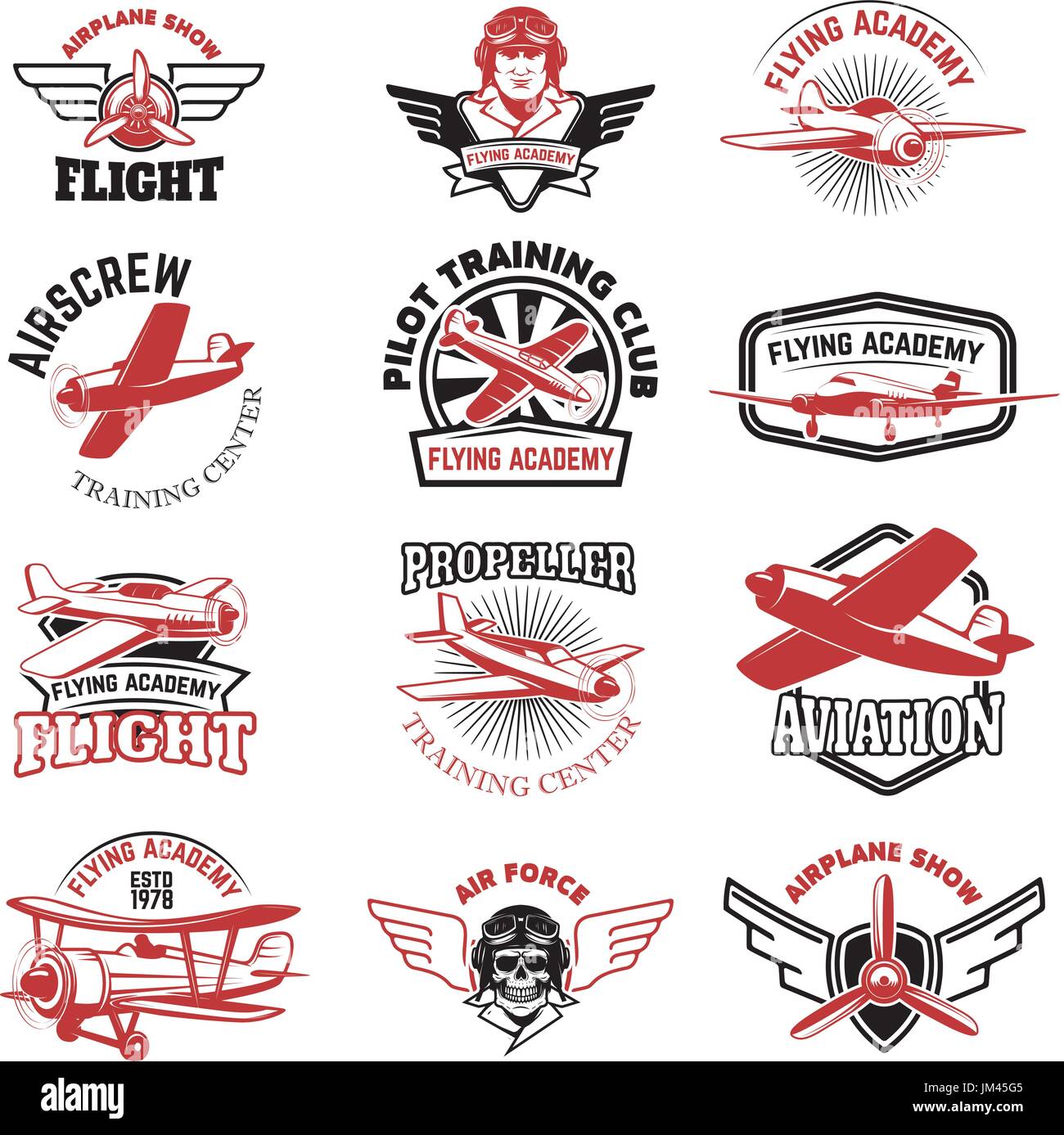 Set of air force, airplane show, flying academy emblems. Vintage planes ...