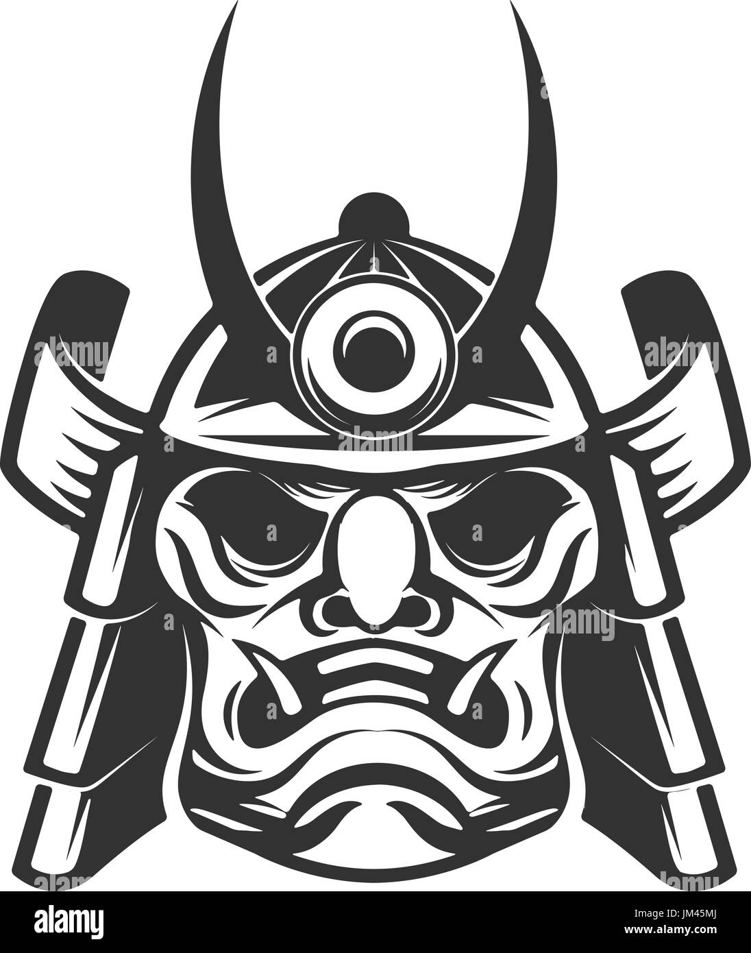 Samurai warrior helmet isolated on white background. Design elements for logo, label, emblem. Vector illustration. Stock Vector