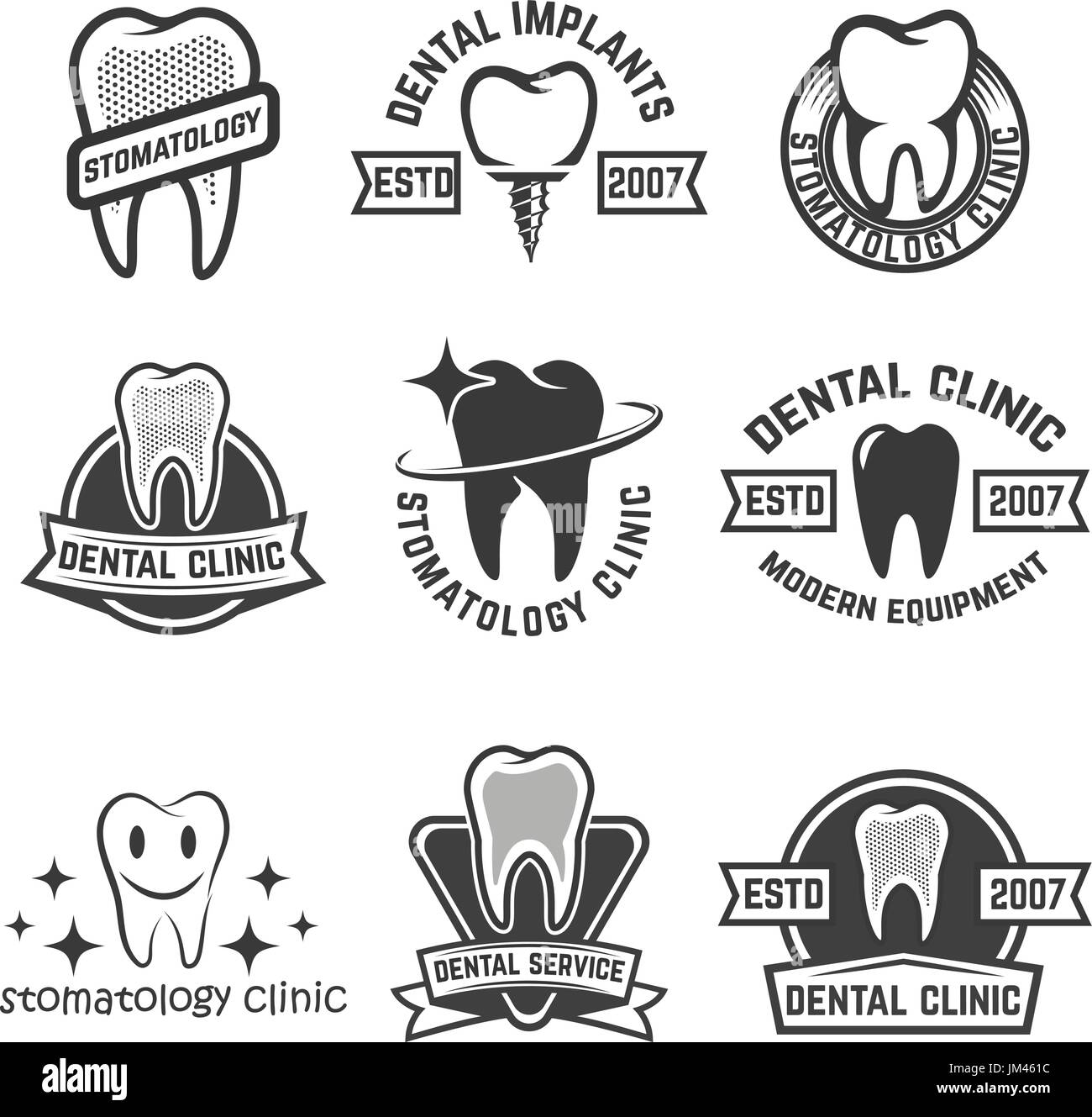 Set of stomatology labels isolated on white background. Design elements