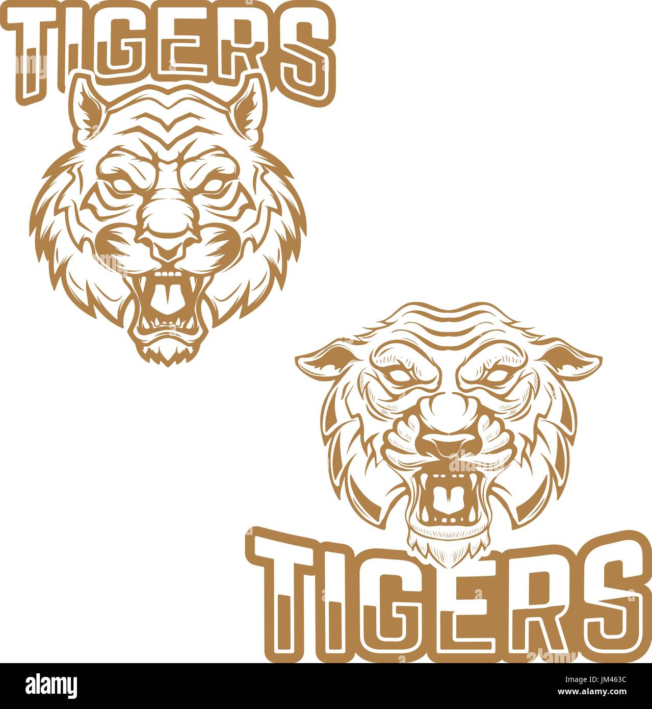 Tigers. Emblem template with tiger head. Design elements for logo, label, badge, sign. Vector illustration Stock Vector