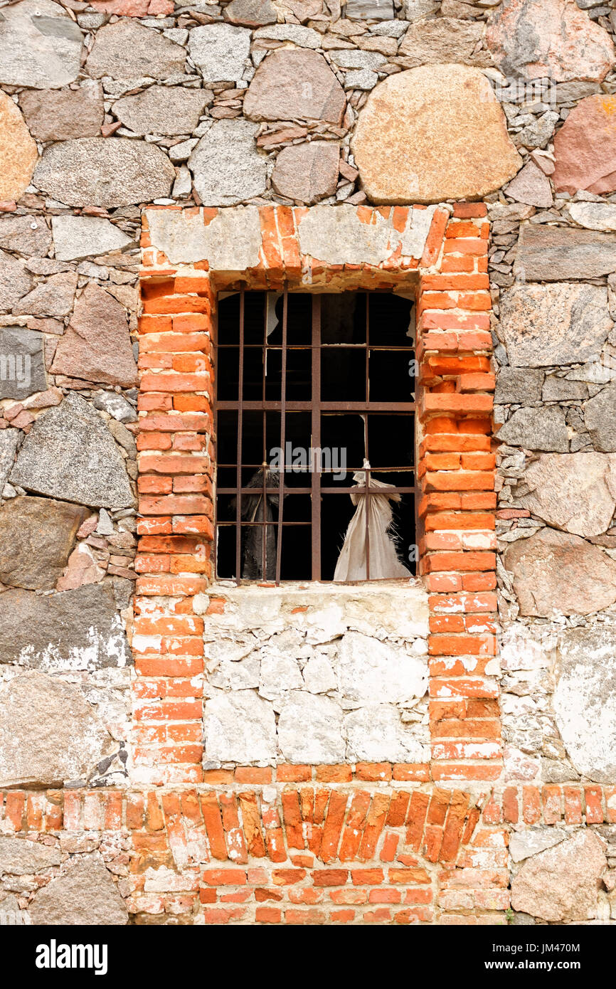 Old stone and brick wall with window Stock Photo - Alamy