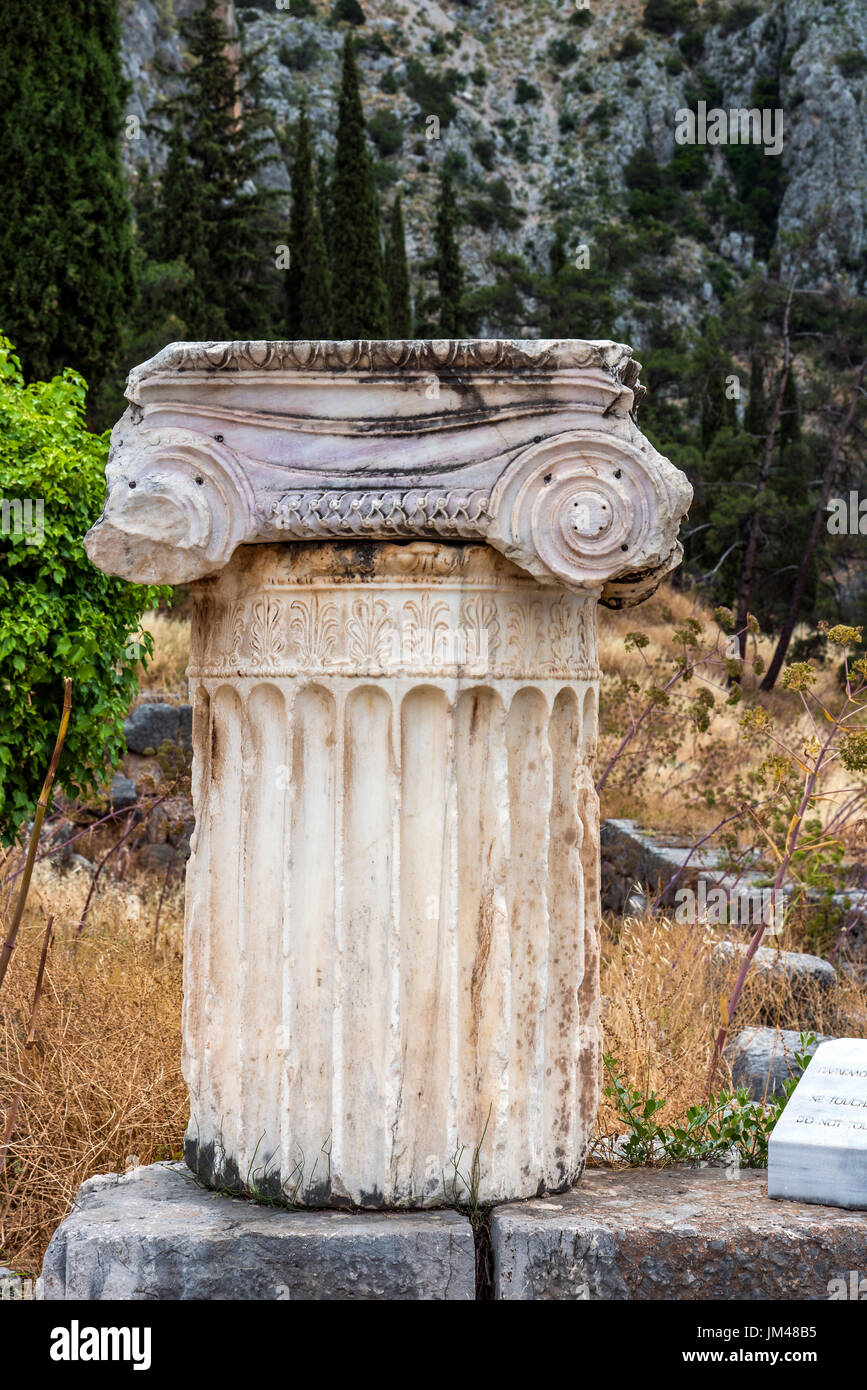 Ionic column, Temple of Apollo, Delphi, Central Greece, Greece Stock Photo
