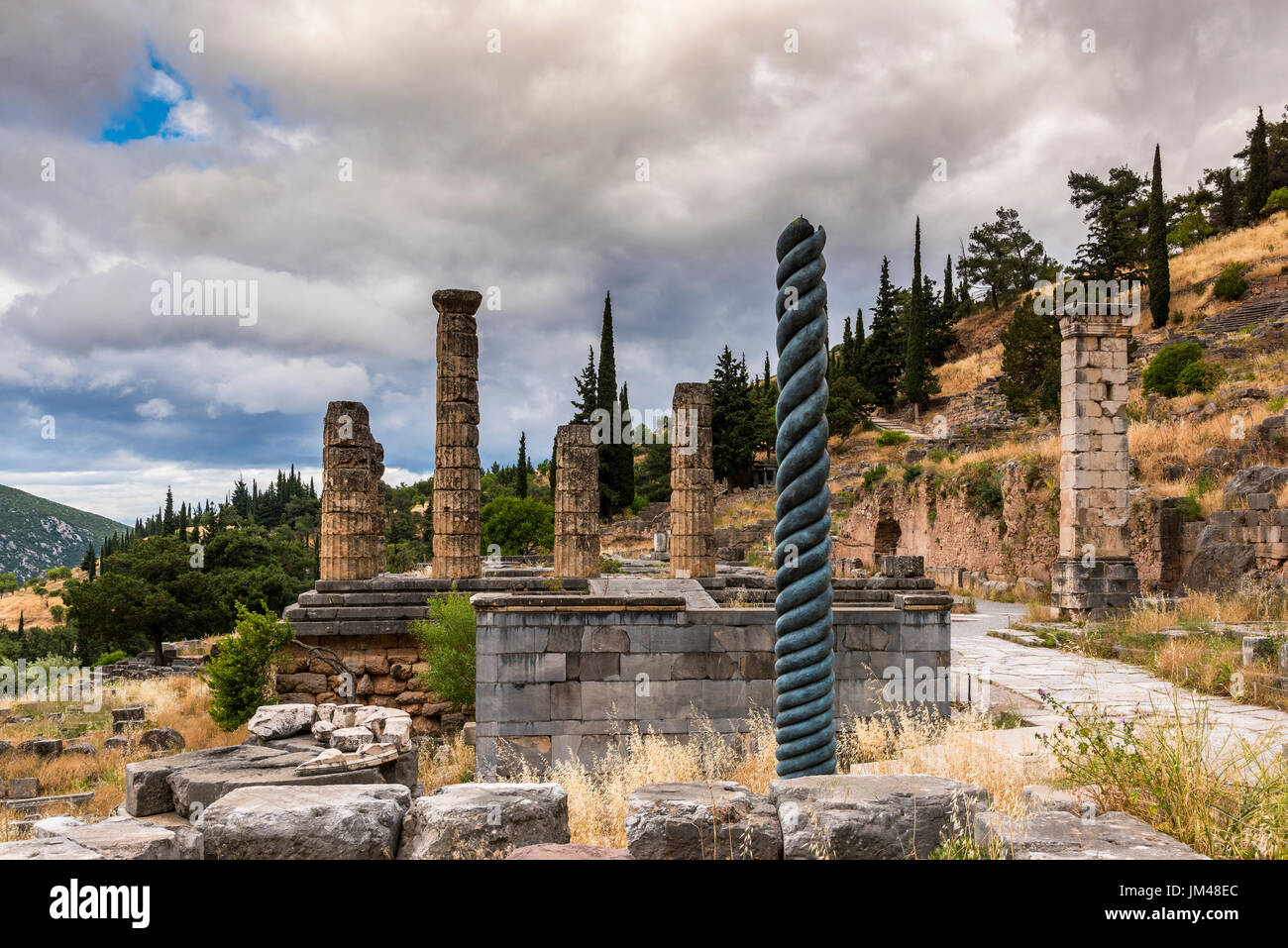 Temple of Apollo, Delphi, Central Greece, Greece Stock Photo