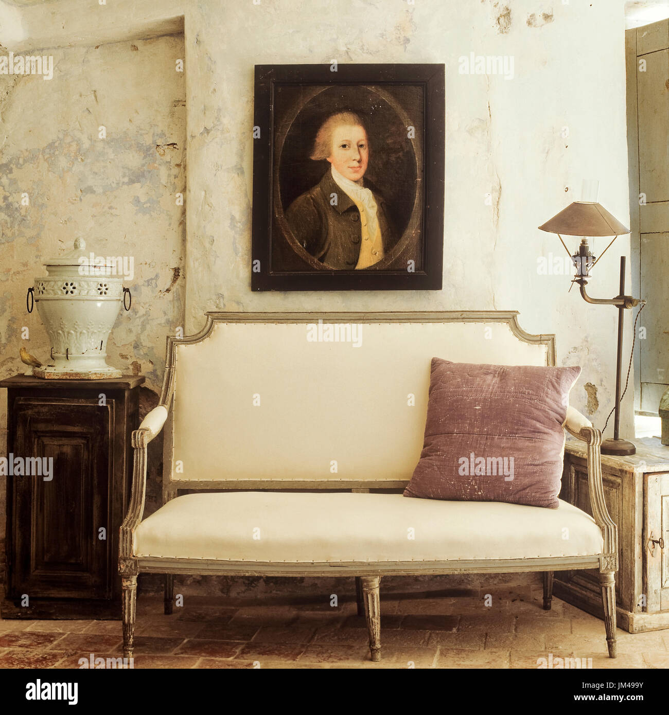 Mediterranean style living room with vintage furnishings Stock Photo