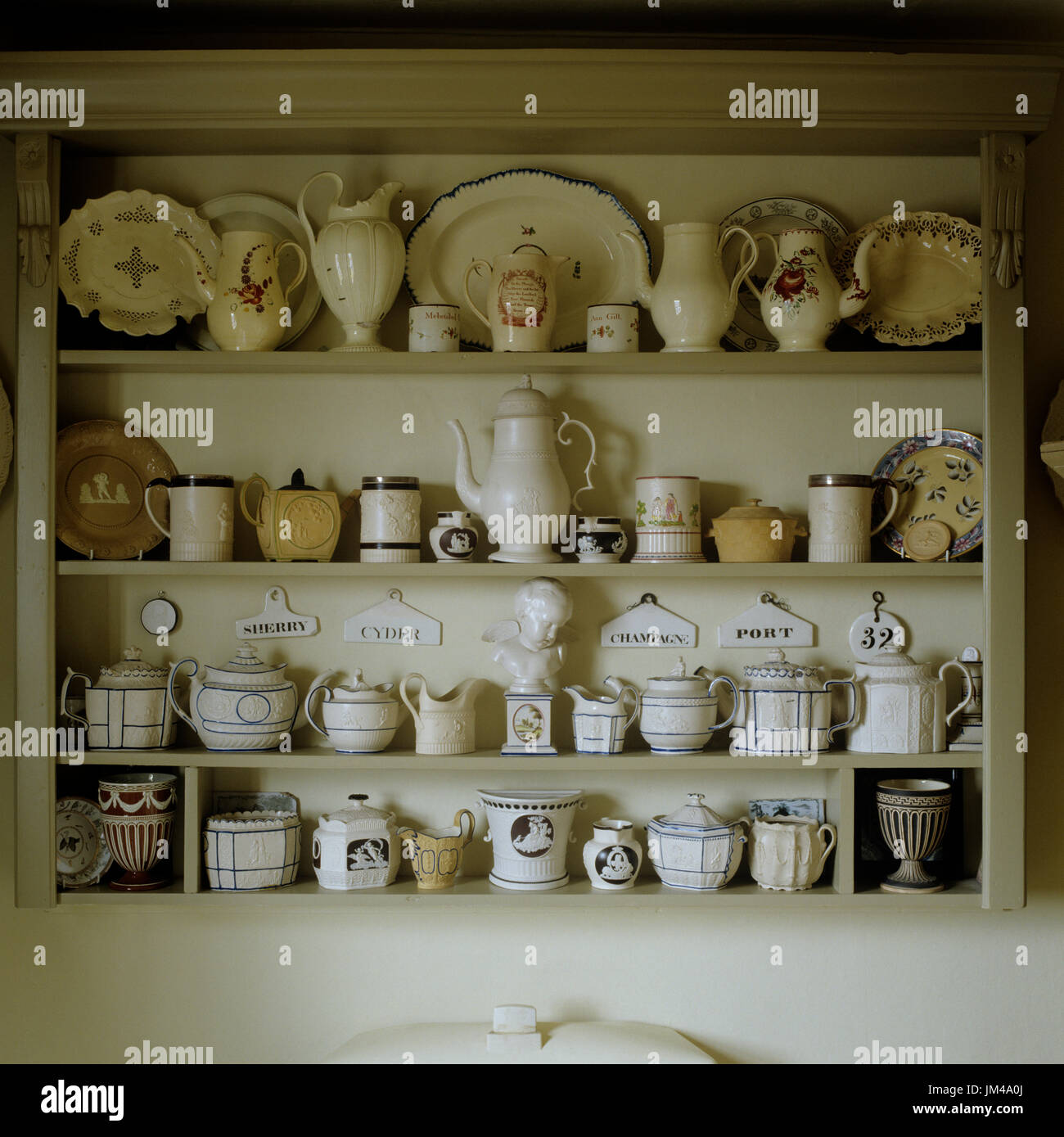 Display of tableware of shelving Stock Photo