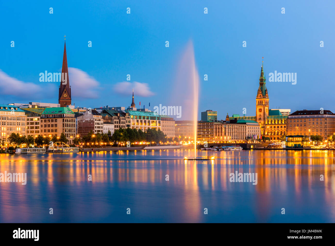 Hamburg Germany Skyline at dusk Stock Photo