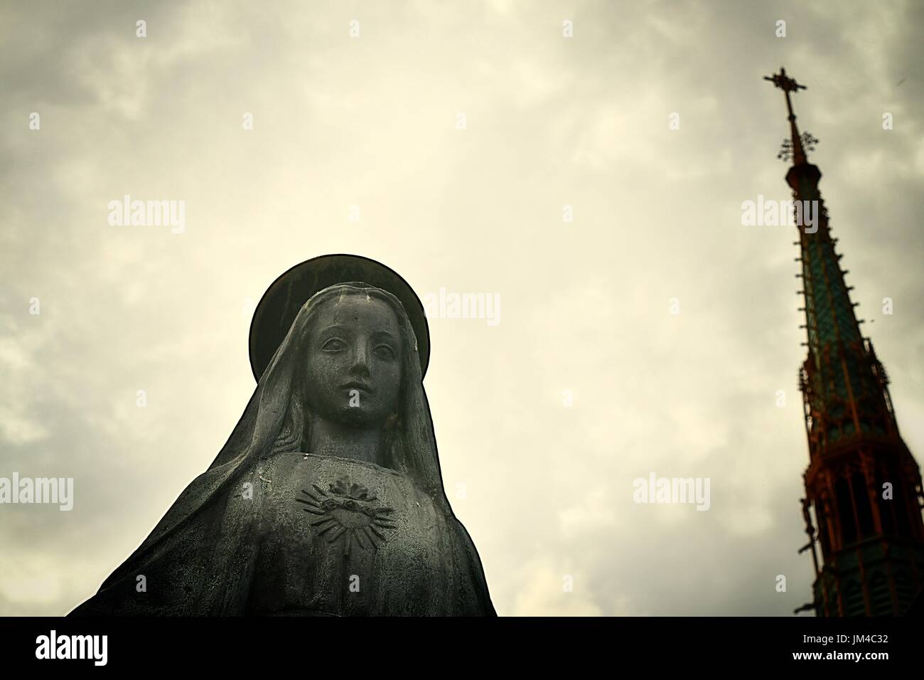 Creepy Statue of Virgin Mary Stock Photo