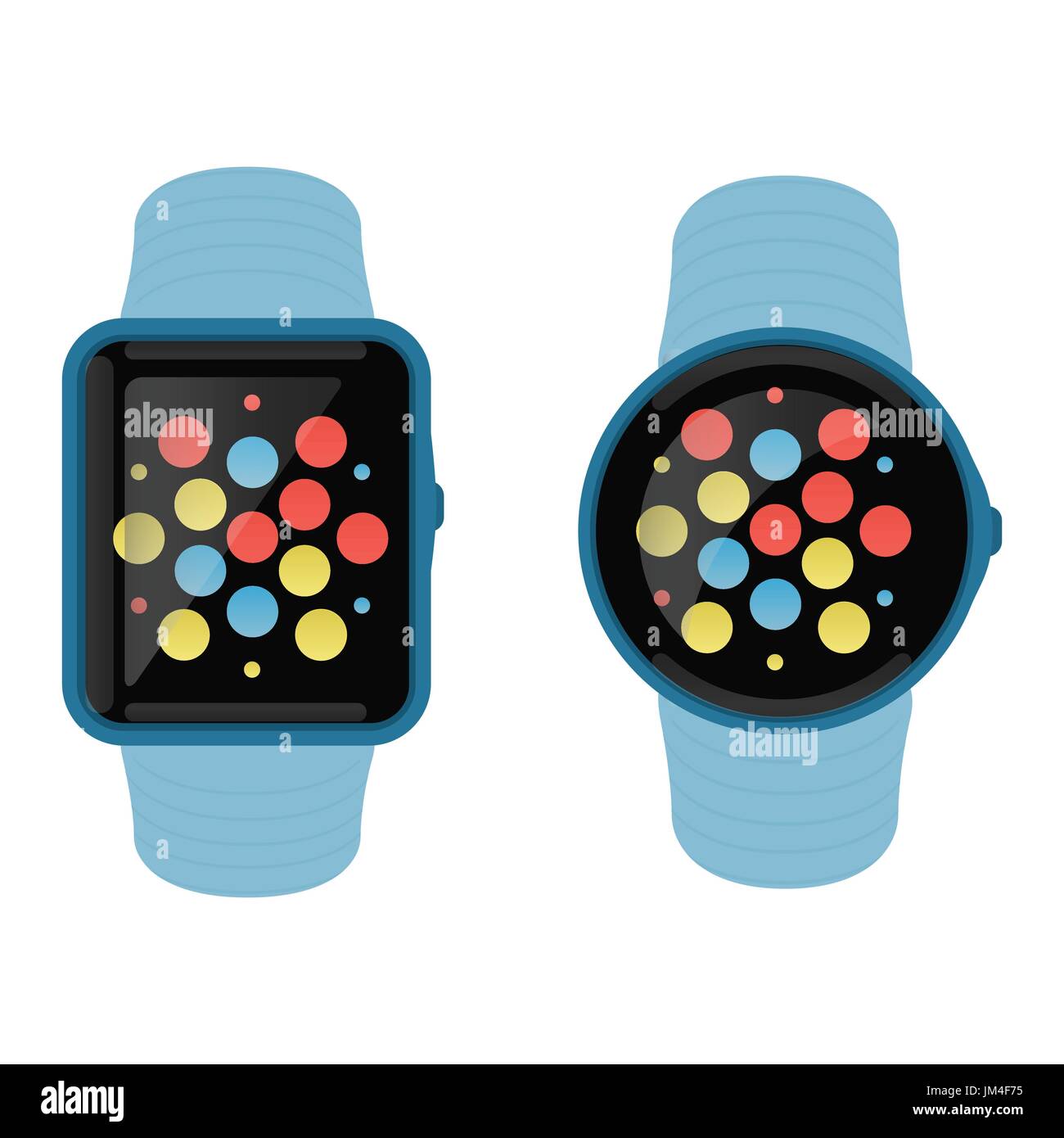 Square and round smartwatches with empty icons for insert text or drawings Stock Vector