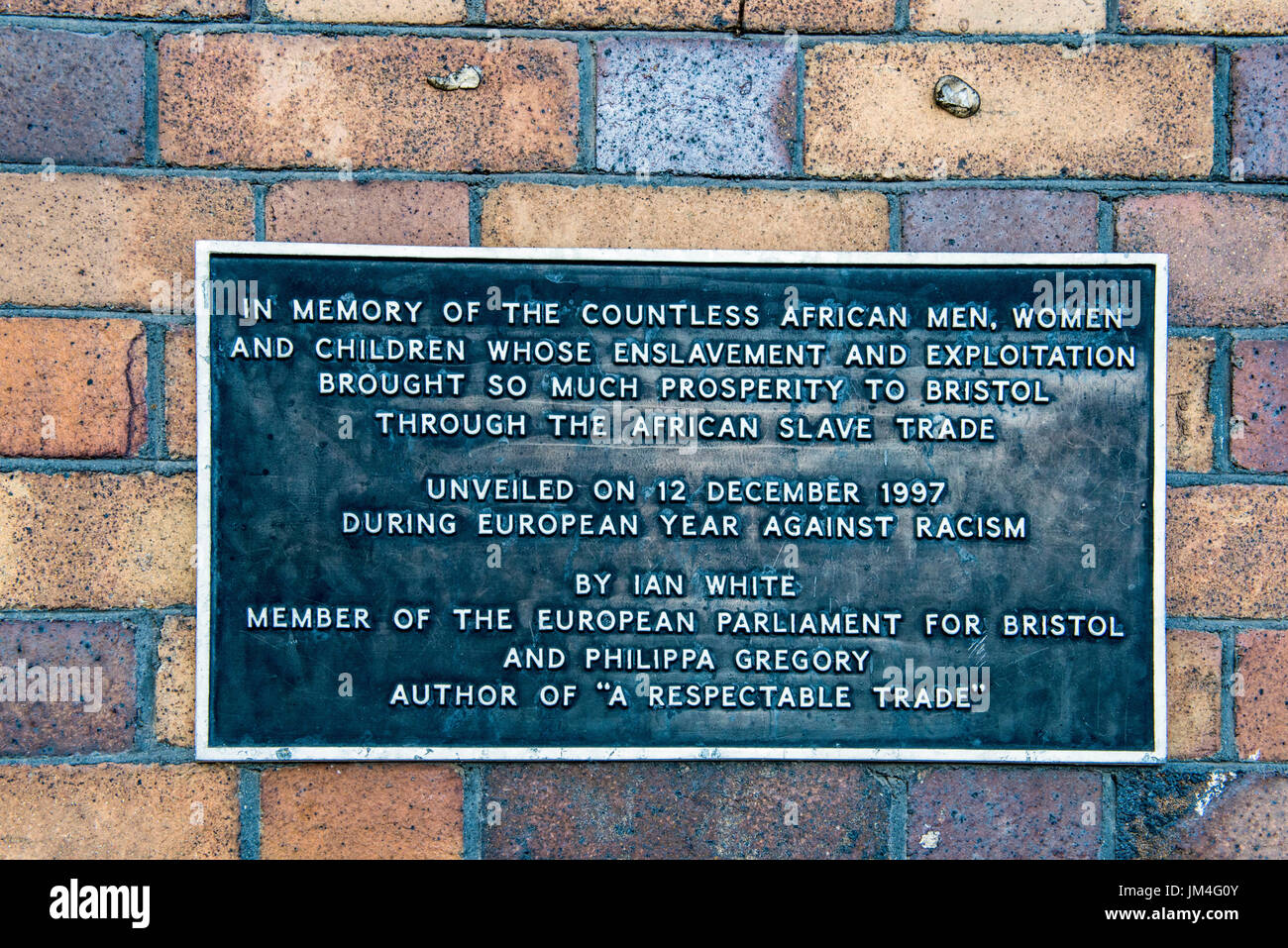 Commemorative Plaque on Bristol Harbour M Shed Recalling the slave trade Stock Photo