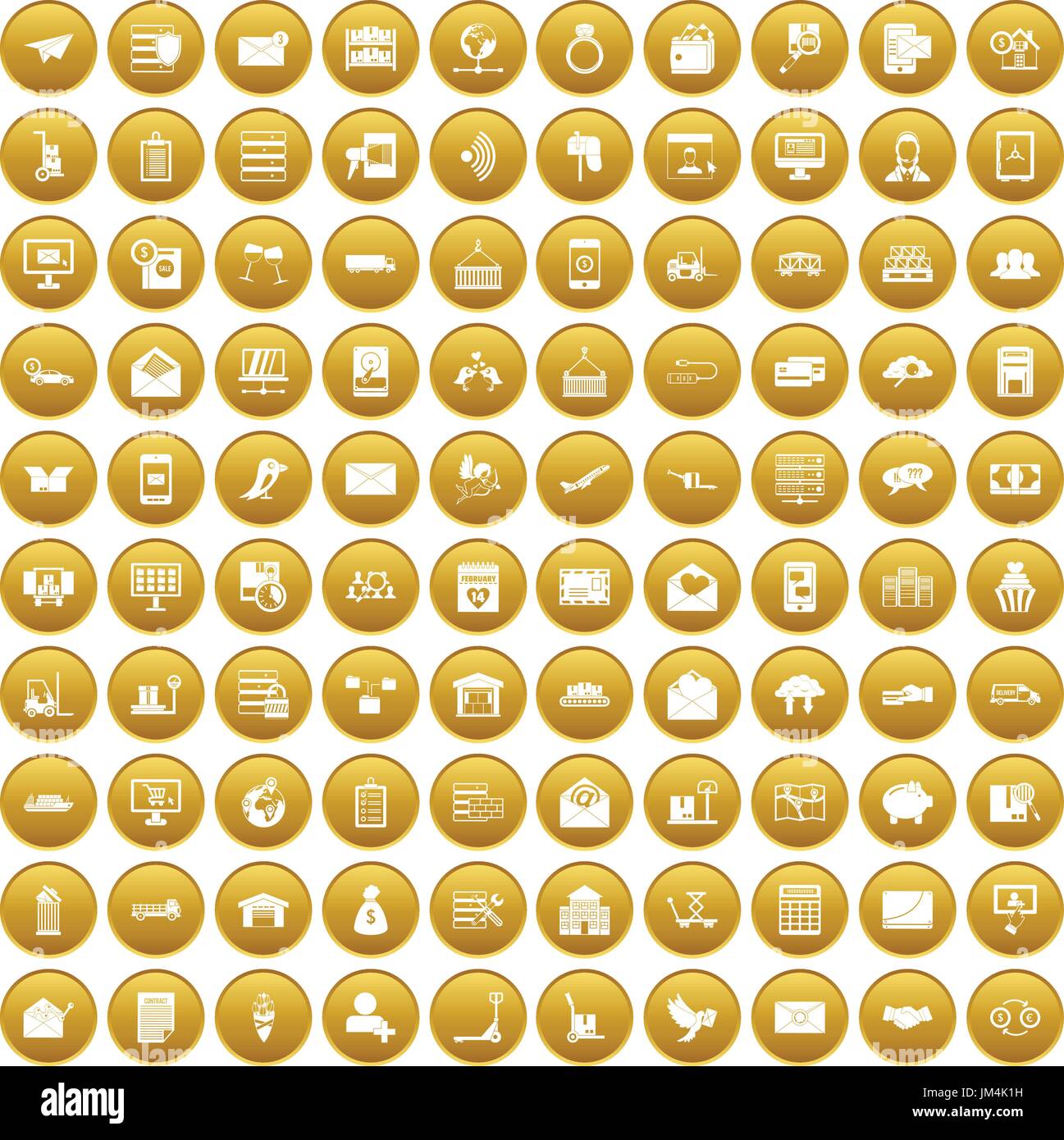 100 postal service icons set gold Stock Vector