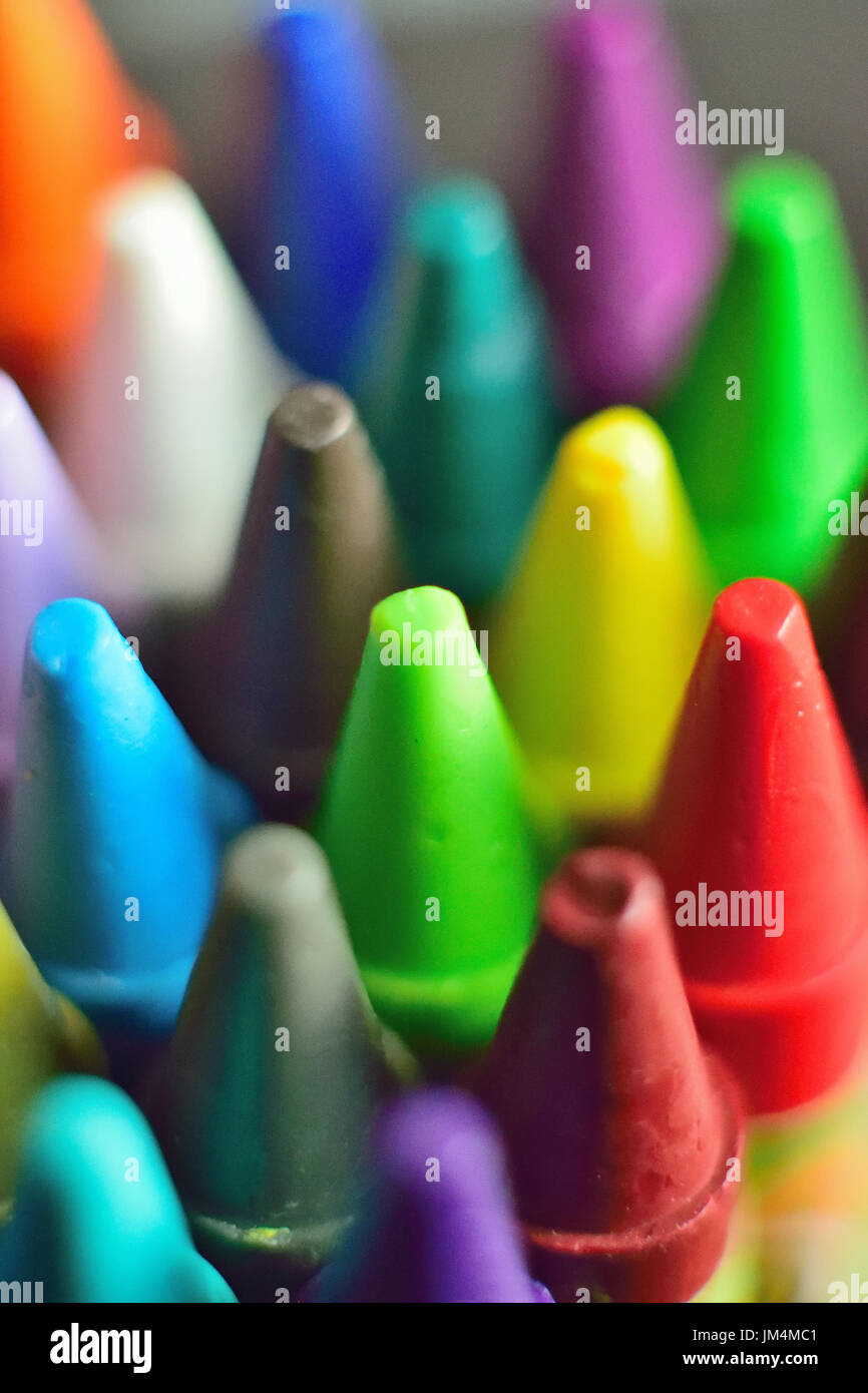 Macro details of colorful wax crayons Stock Photo Alamy
