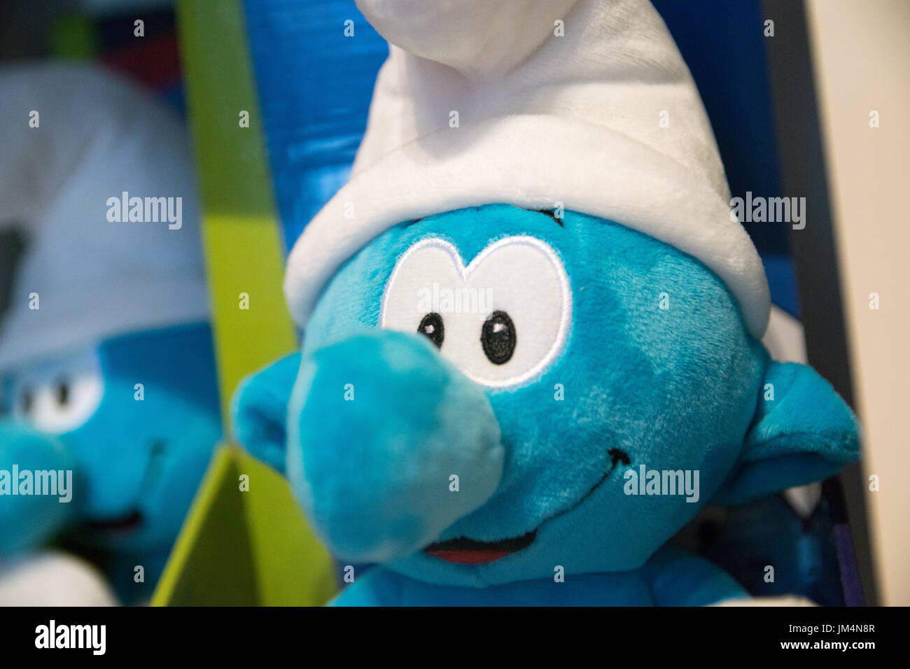 AMBERES BELGIUM MAY 26 2017 Stuffed teddy of a Smurf. The Smurfs cartoon was created by the cartoonist Pierre Culliford better nown as Peyo in B Stock Photo Alamy