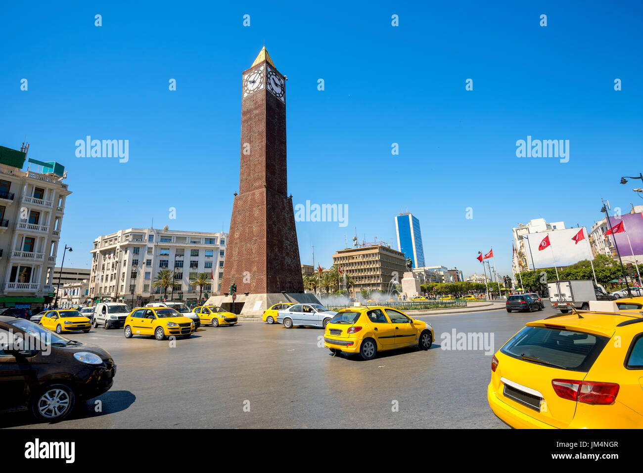 Famous clock tower on central square in Tunis city. Tunisia, North Africa Stock Photo