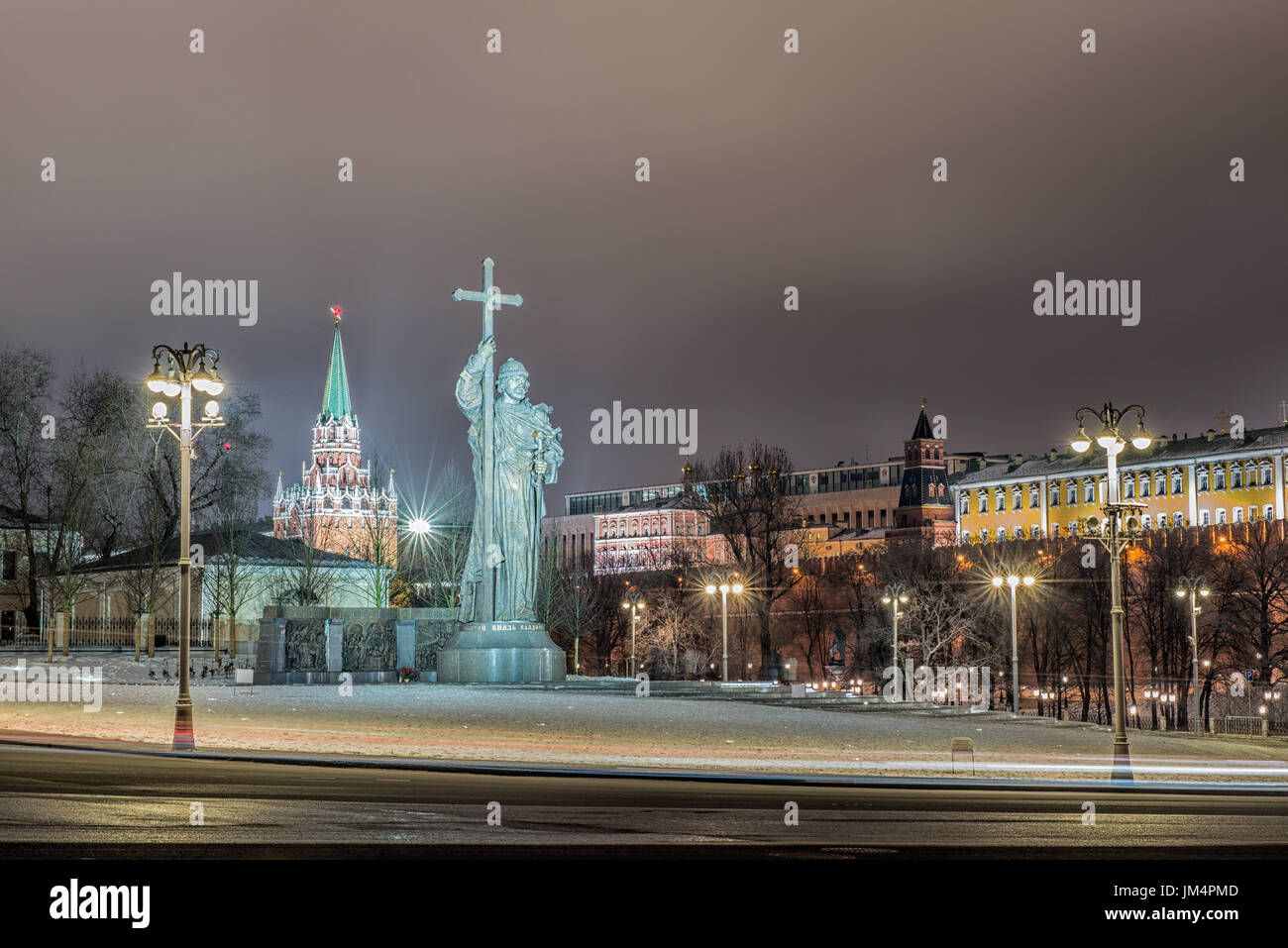 Monument of Vladimir. Moscow Kremlin in winter night. Russia Stock Photo