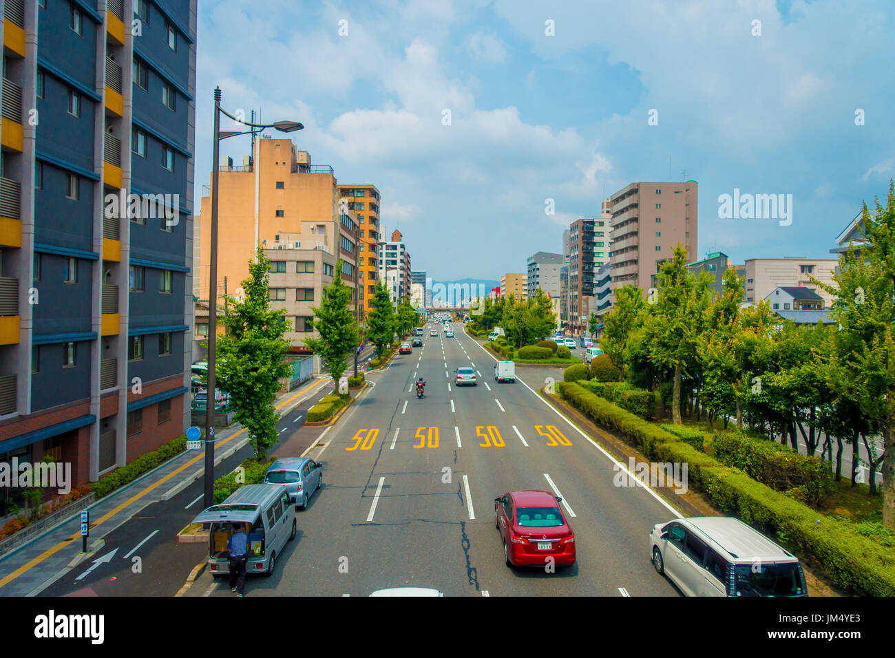 KYOTO, JAPAN JULY 05, 2017 Cars on the street of Kyoto in Japan