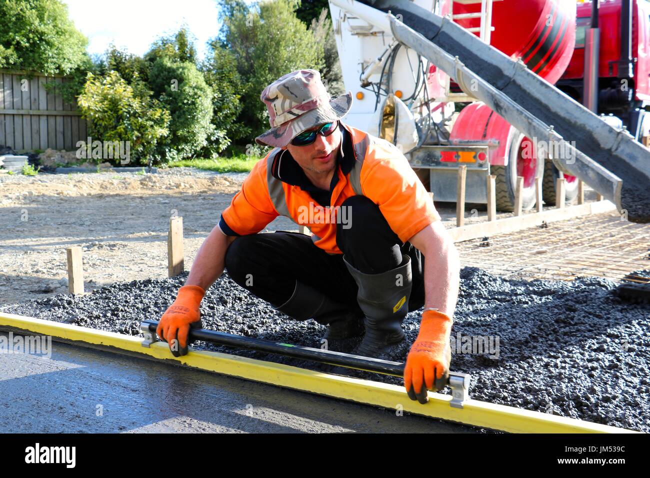 Concrete pour for driveway Stock Photo