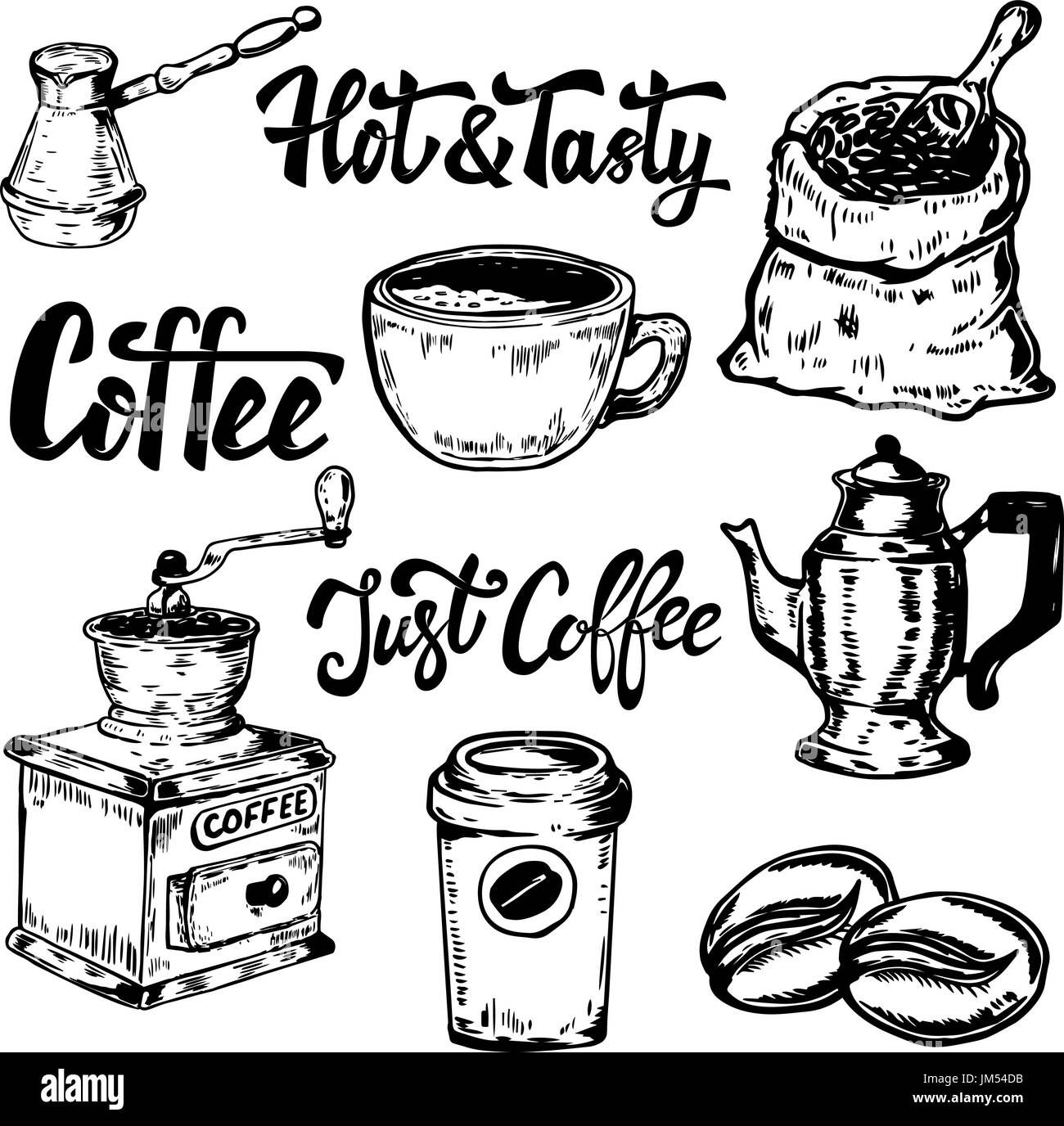 Hand-drawn coffee utensils set Royalty Free Vector Image