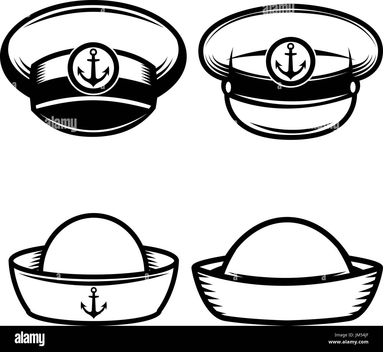 Set of the sailors hat. Design elements for logo, label, emblem, sign, poster, t-shirt. Vector illustration Stock Vector