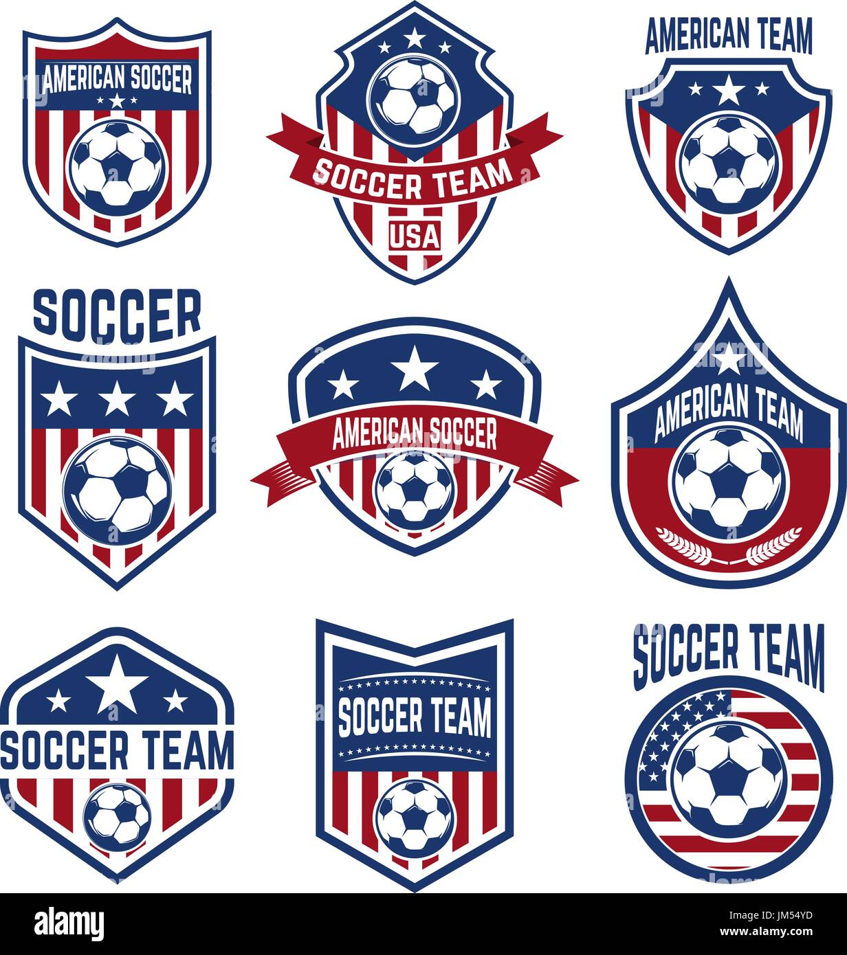 Set Of American Soccer Team Labels Emblems With Football Balls Vector Illustration Stock Vector Image Art Alamy